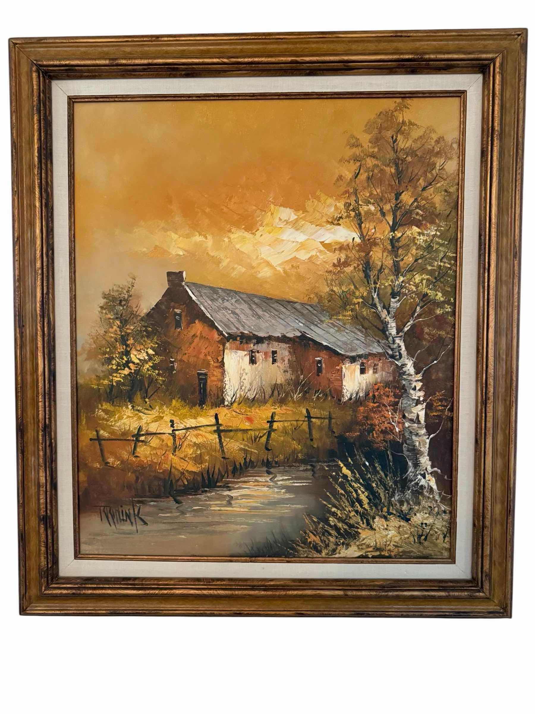 Photo 1 of VINTAGE FRAMED “FARMHOUSE” CANVAS ARTIST SIGNED OIL PAINTING 26”x 29”