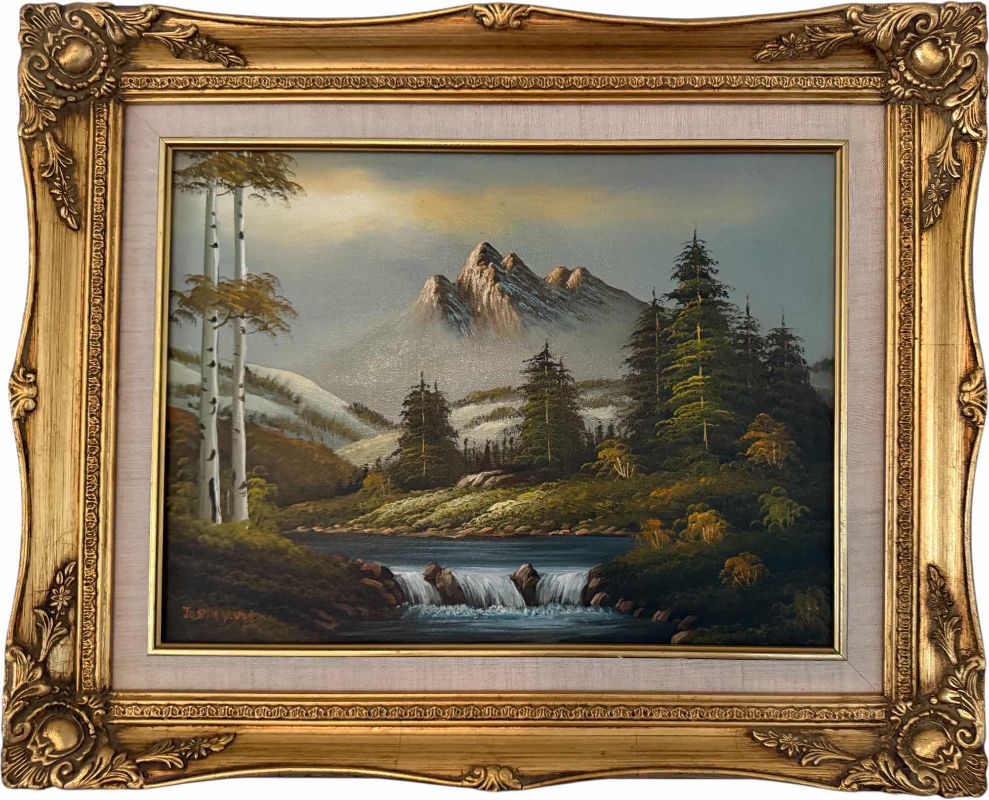 Photo 1 of VINTAGE FRAMED”MOUNTAIN RIVER” CANVAS ARTISTS SIGNED OIL PAINTING 22” x 17”
