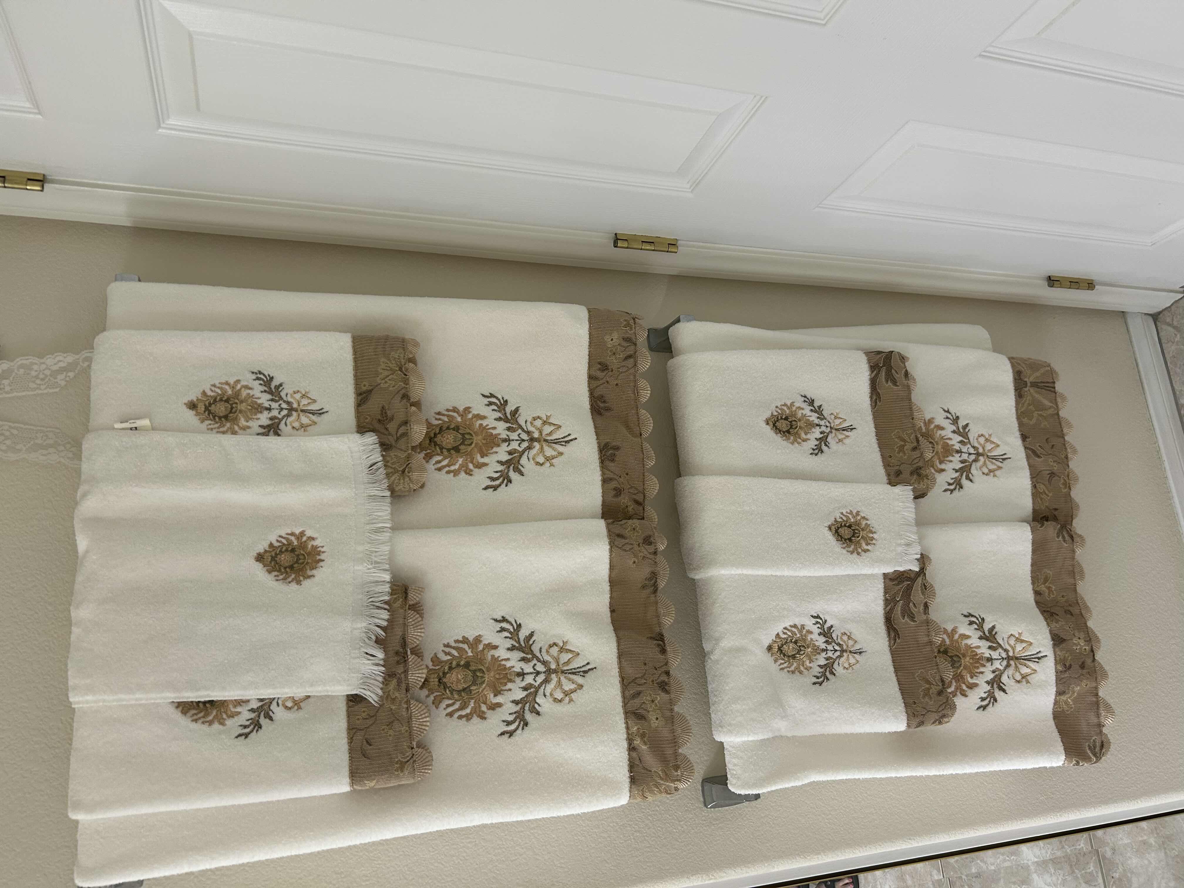 Photo 1 of ASSORTED TOWEL SET W 2 LACE DECORATIVE WALL HANGING HATS