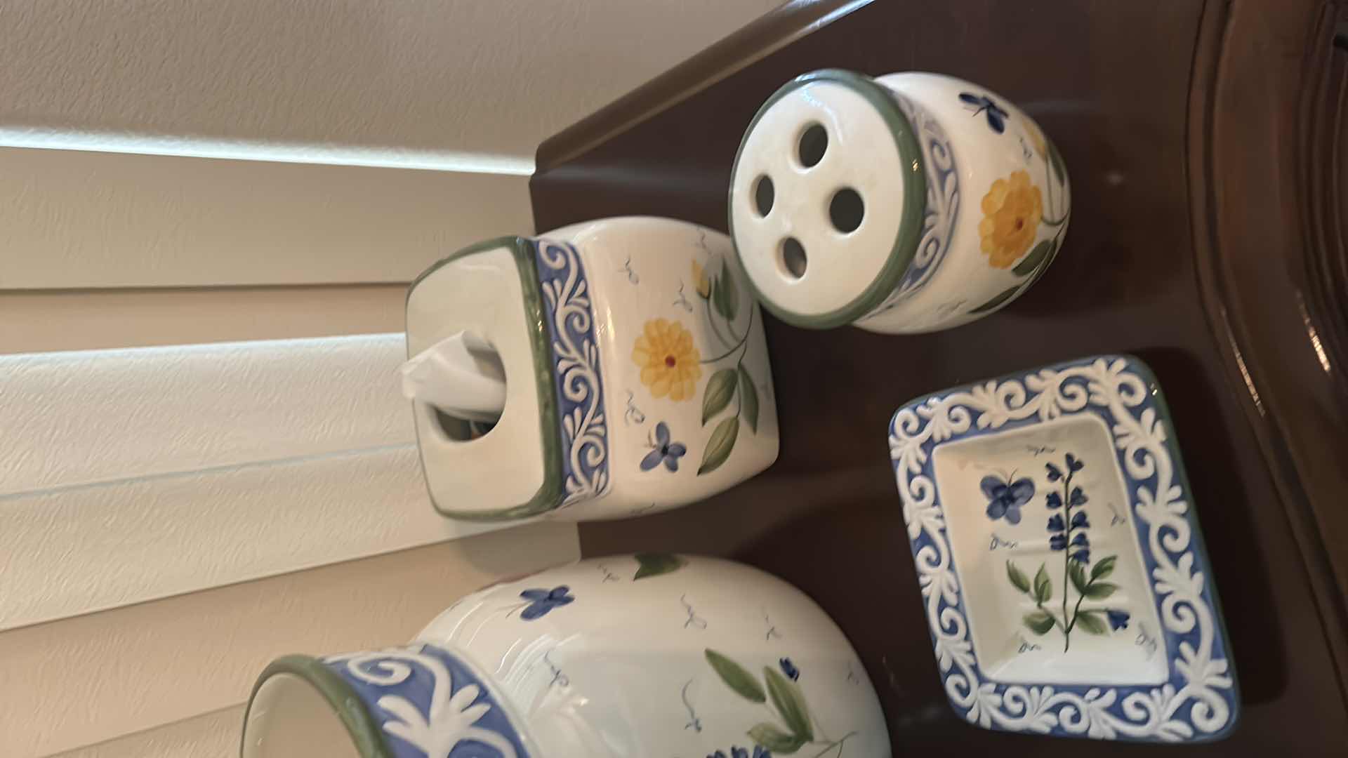 Photo 1 of 5-ASSORTED FLORAL CERAMIC BATHROOM ITEMS
