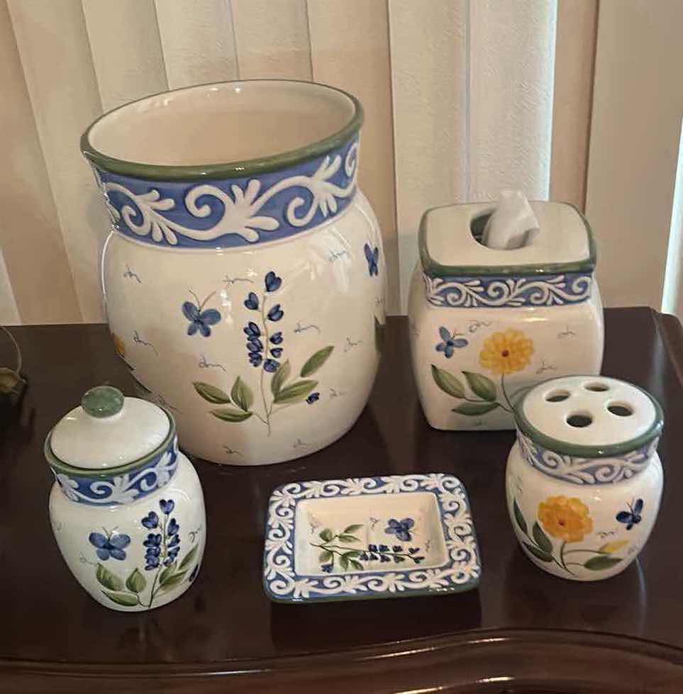 Photo 1 of 5-ASSORTED FLORAL CERAMIC BATHROOM ITEMS