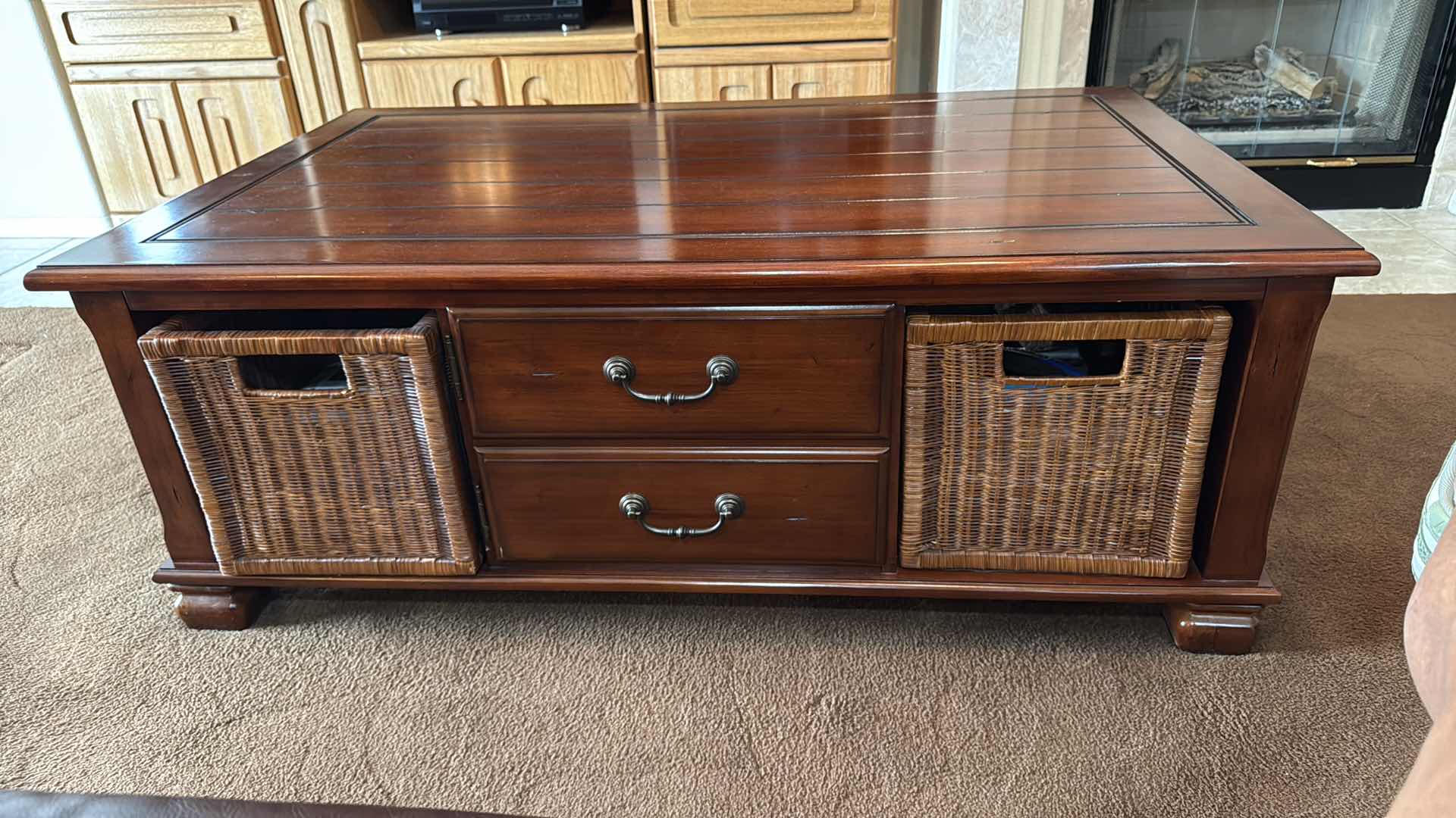 Photo 1 of WALNUT WOOD COFFEE TABLE W 2 PULL OUT BASKET  52”x33” H20”