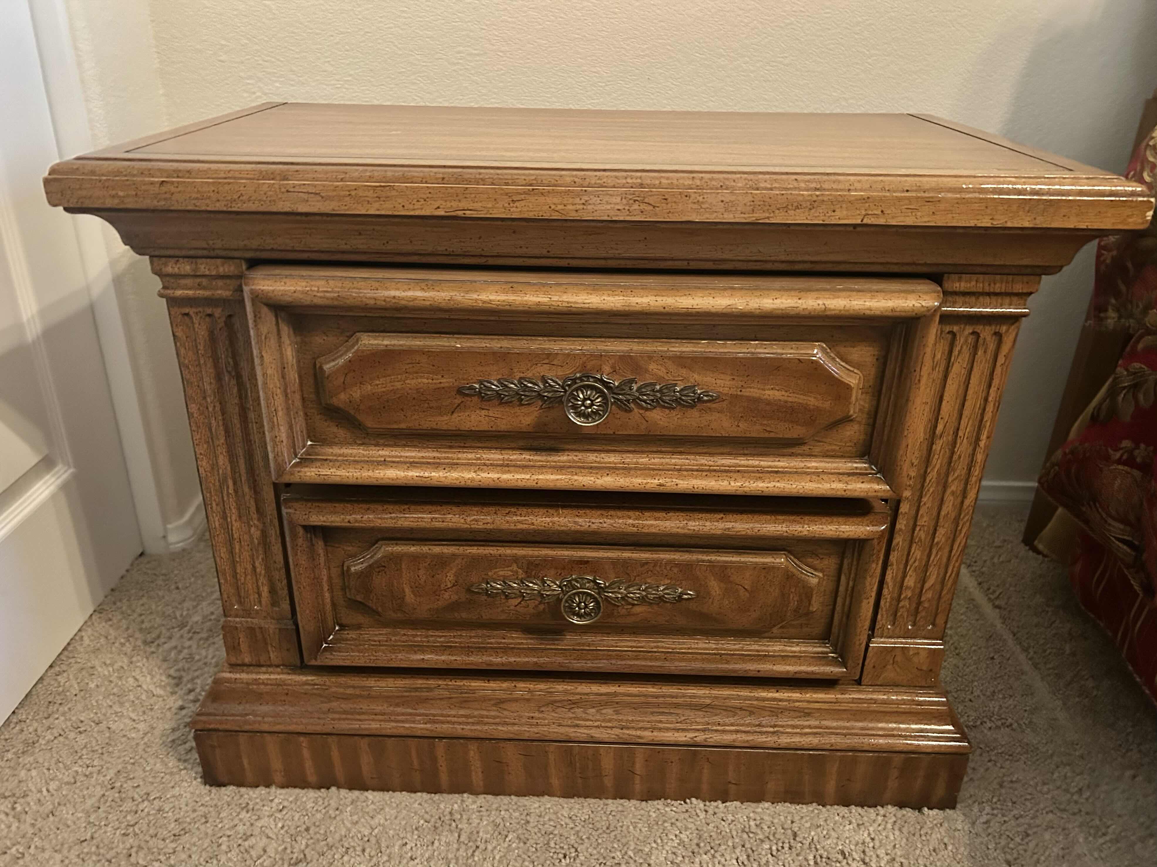 Photo 1 of VINTAGE WOODEN NIGHT STAND FIRST FAMILY BY ARMSTRONG 37” X 17” H 24”