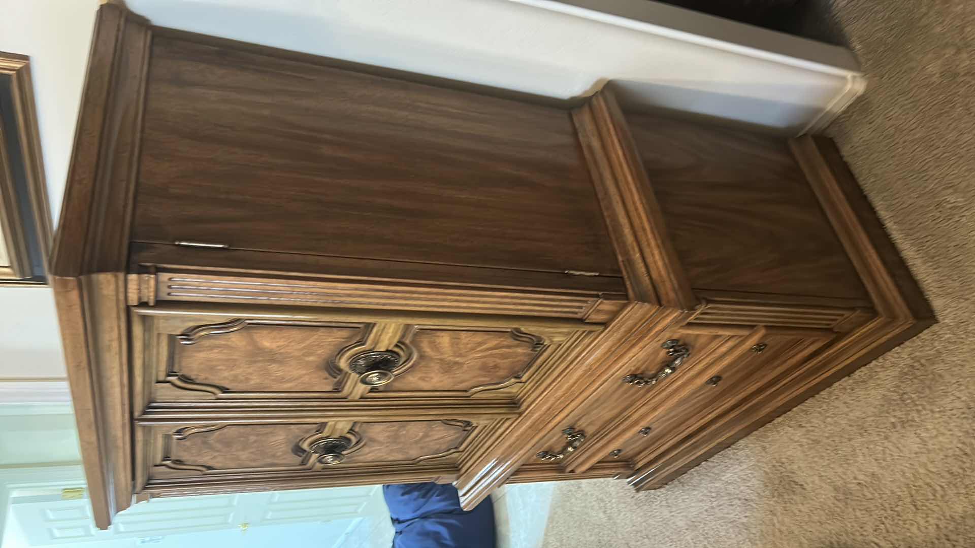 Photo 1 of VINTAGE WOODEN ARMOIRE FIRST FAMILY BY ARMSTRONG 40”X 17” H 60” MISSING 2 HANDLES