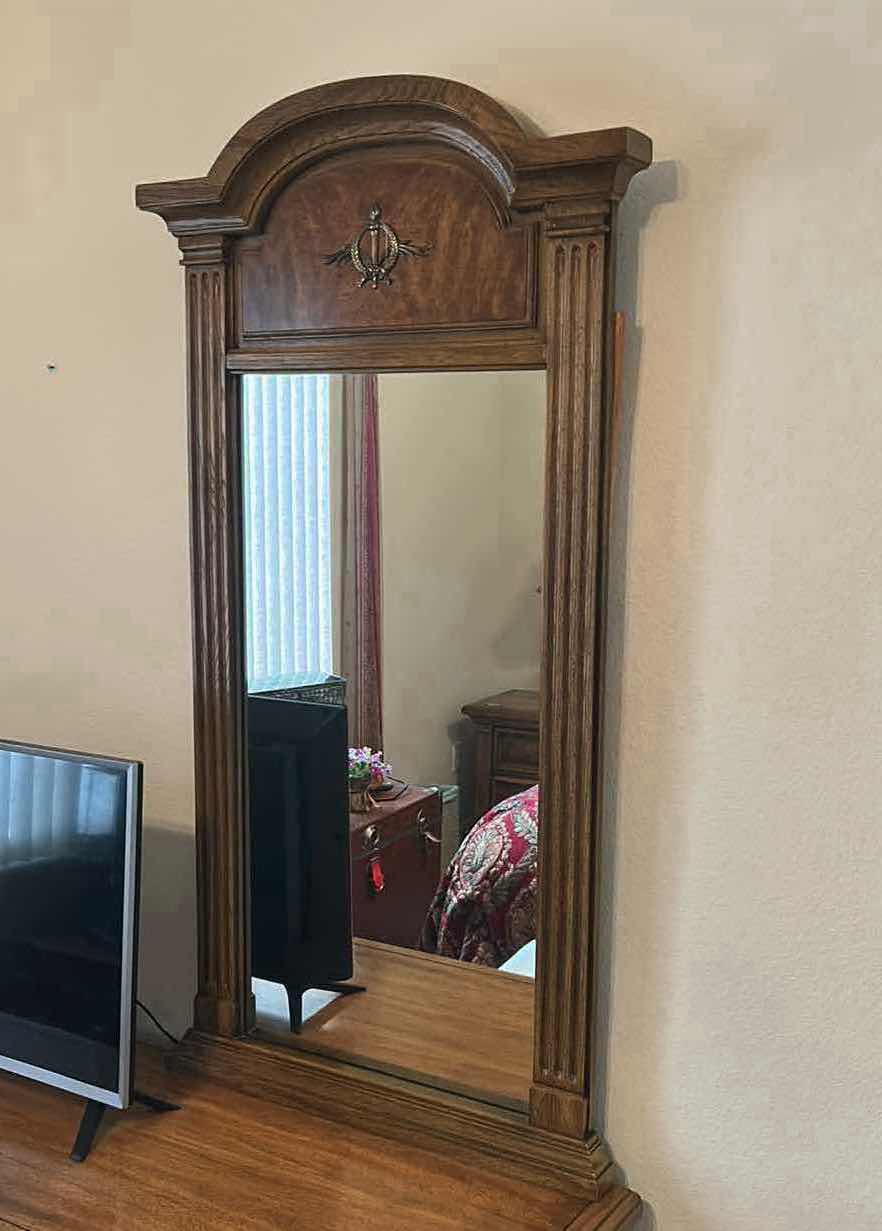 Photo 1 of VINTAGE WOODEN DRESSER  W 2 MIRRORS FIRST FAMILY BY ARMSTRONG 76” X 20” H 3 TV SOLD SEPARATELY 