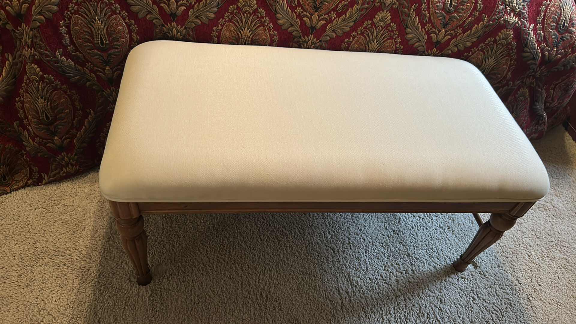 Photo 1 of WOOD OTTOMAN OFF WHITE FABRIC SEAT 39” X 19” H 27”