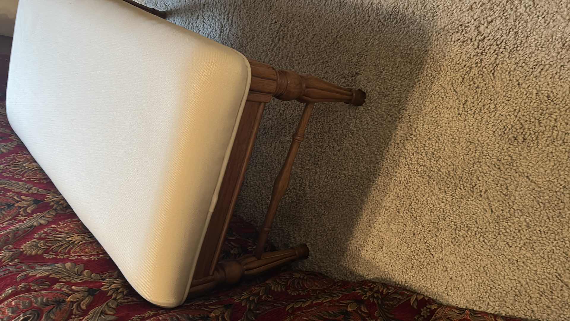 Photo 1 of WOOD OTTOMAN OFF WHITE FABRIC SEAT 39” X 19” H 27”