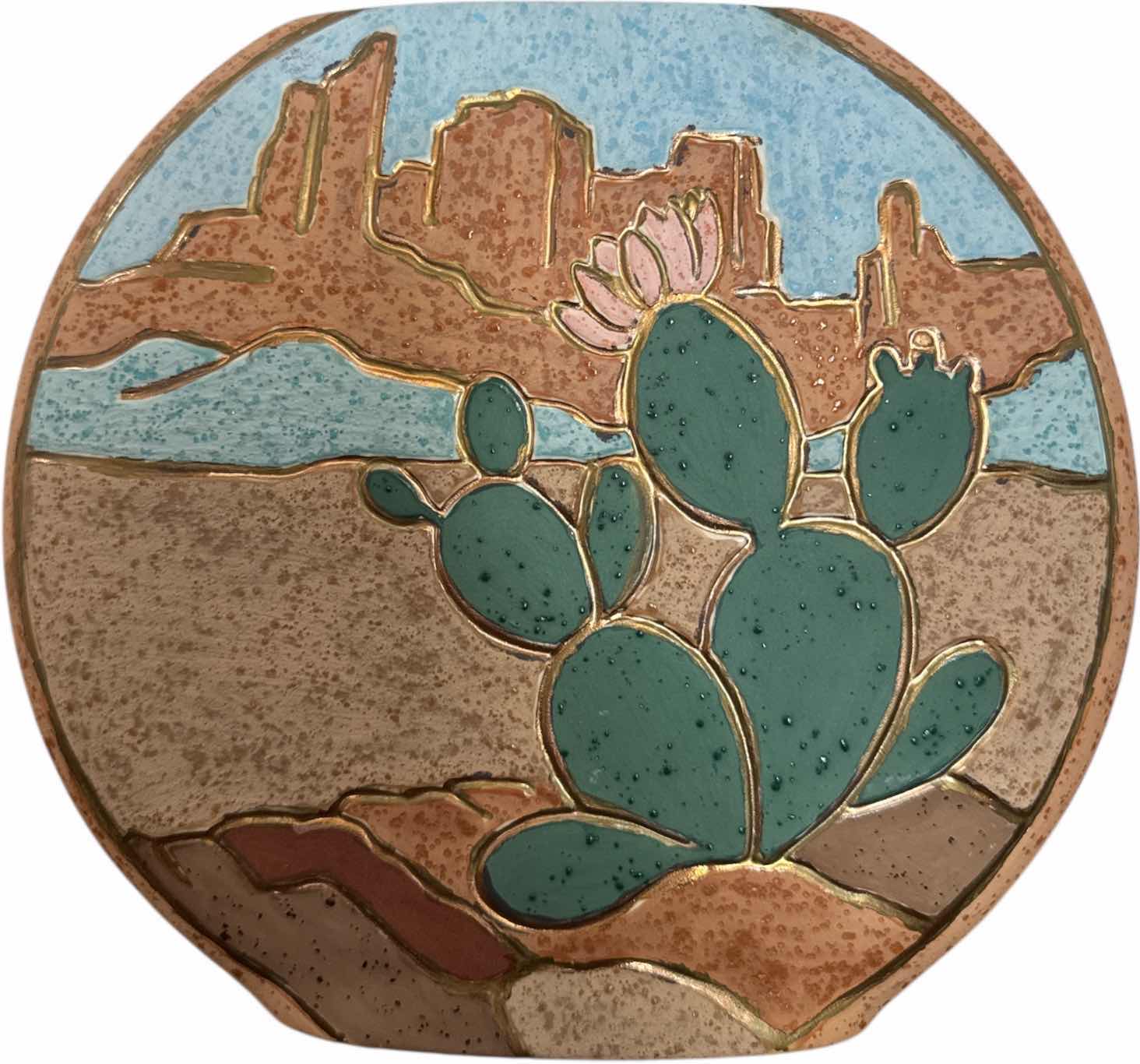 Photo 1 of VINTAGE SOUTHWEST POTTERY ART CACTUS DESERT SCENE VASE BY BOOTS ‘93
D9.5” X H8.5”