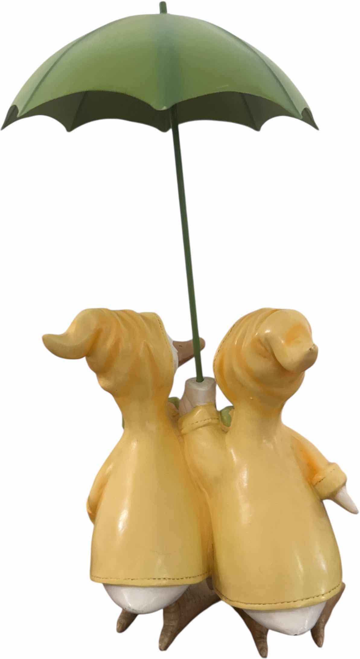 Photo 1 of VINTAGE RESIN RAINCOAT DUCKS FIGURINE WITH UMBRELLA 
H12.5”