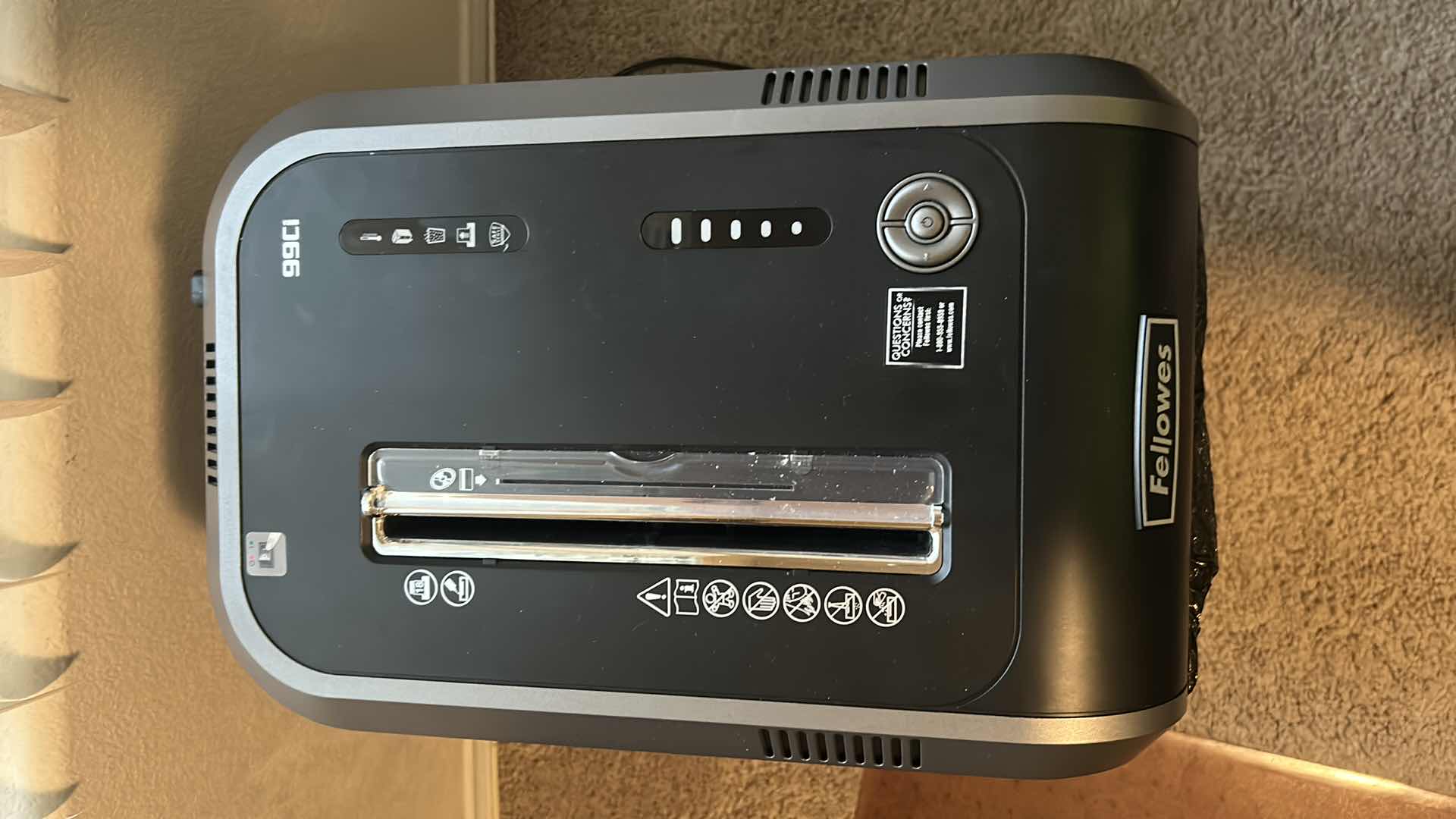 Photo 1 of FELLOWES POWERSHRED PAPER SHREDDER MODEL 99Ci ON ROLLERS H 26''