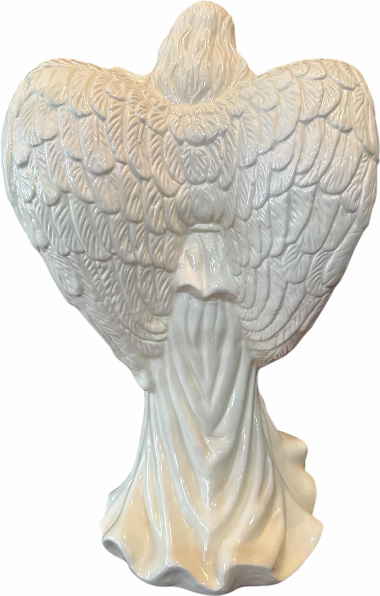 Photo 1 of VINTAGE WHITE CERAMIC ANGEL FIGURINE 
H15.5”