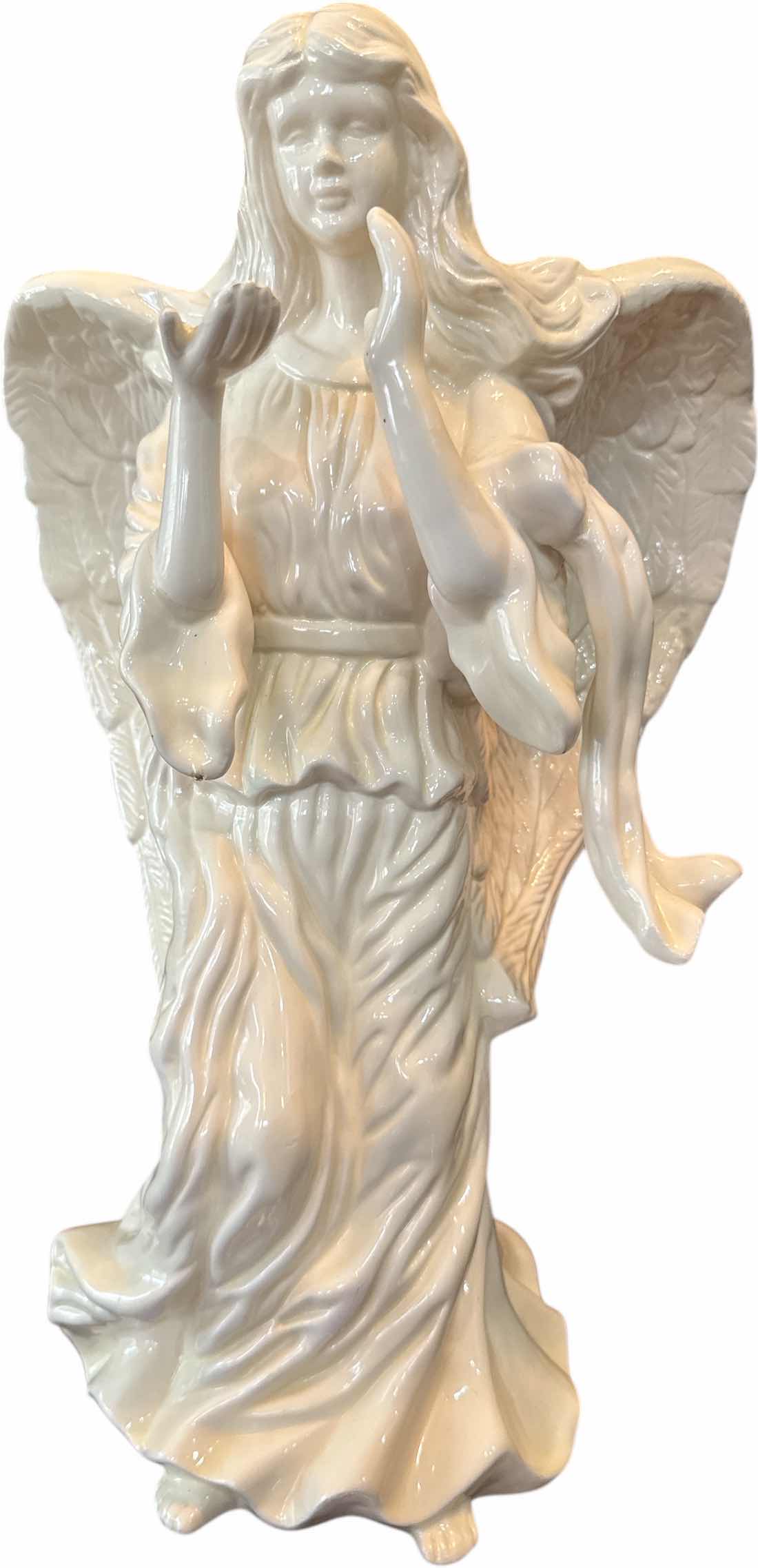 Photo 1 of VINTAGE WHITE CERAMIC ANGEL FIGURINE 
H15.5”