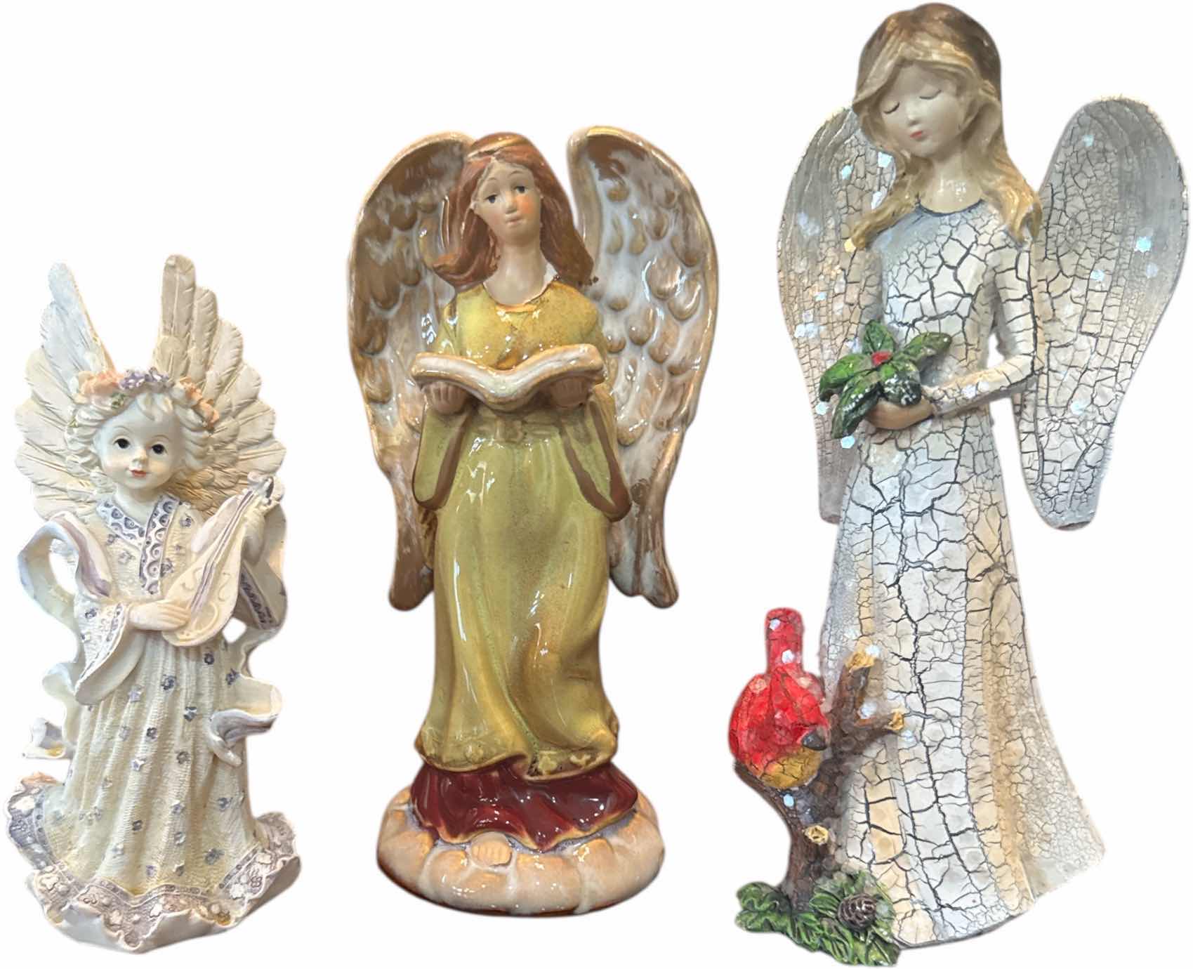 Photo 1 of 5- VINTAGE ANGEL FIGURINE COLLECTION RESIN AND WOOVEN
H10” AND SMALLER