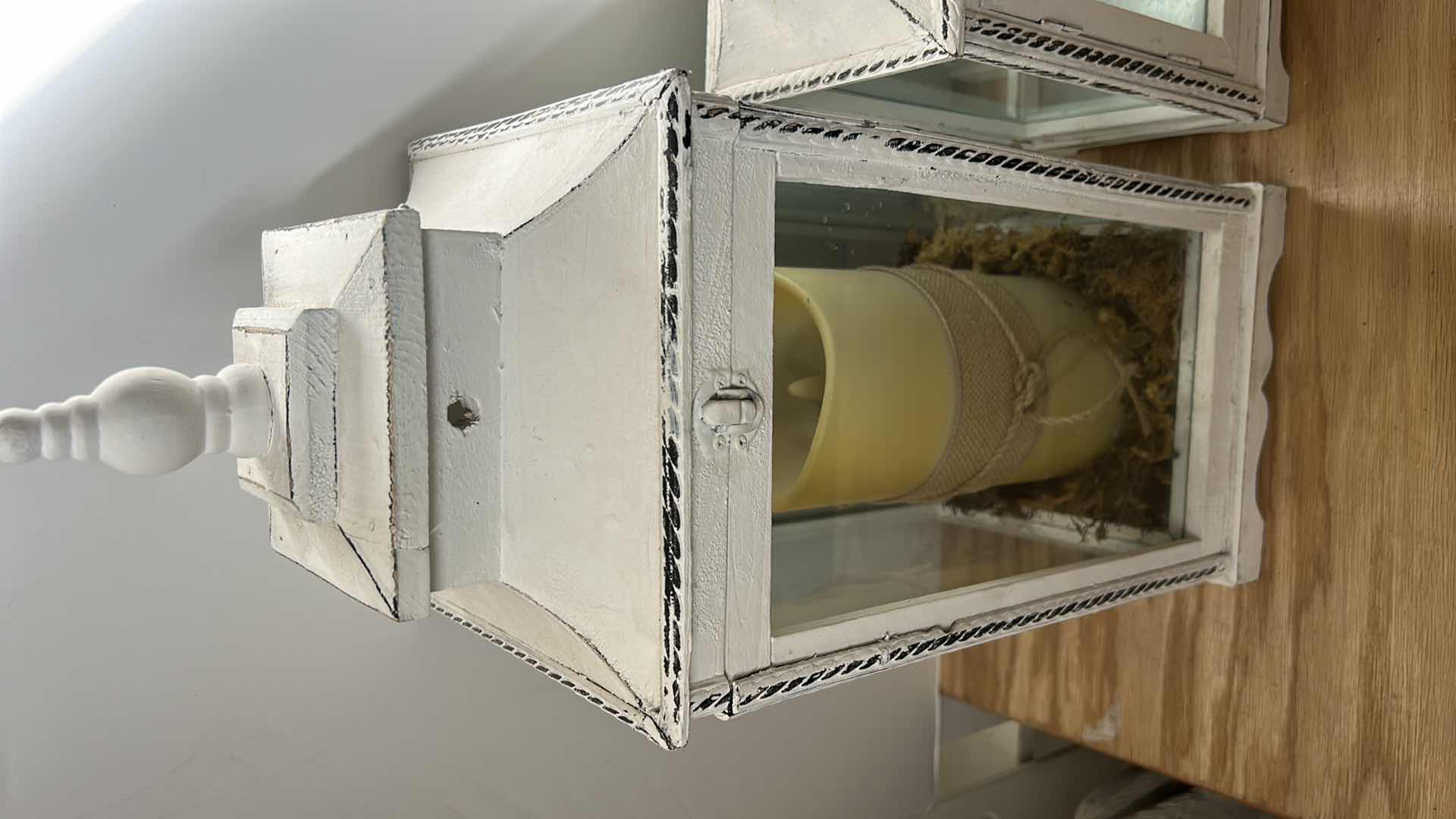 Photo 1 of 2 WHITE WOOD DECORATIVE LANTERNS ( TALLEST H 22”)