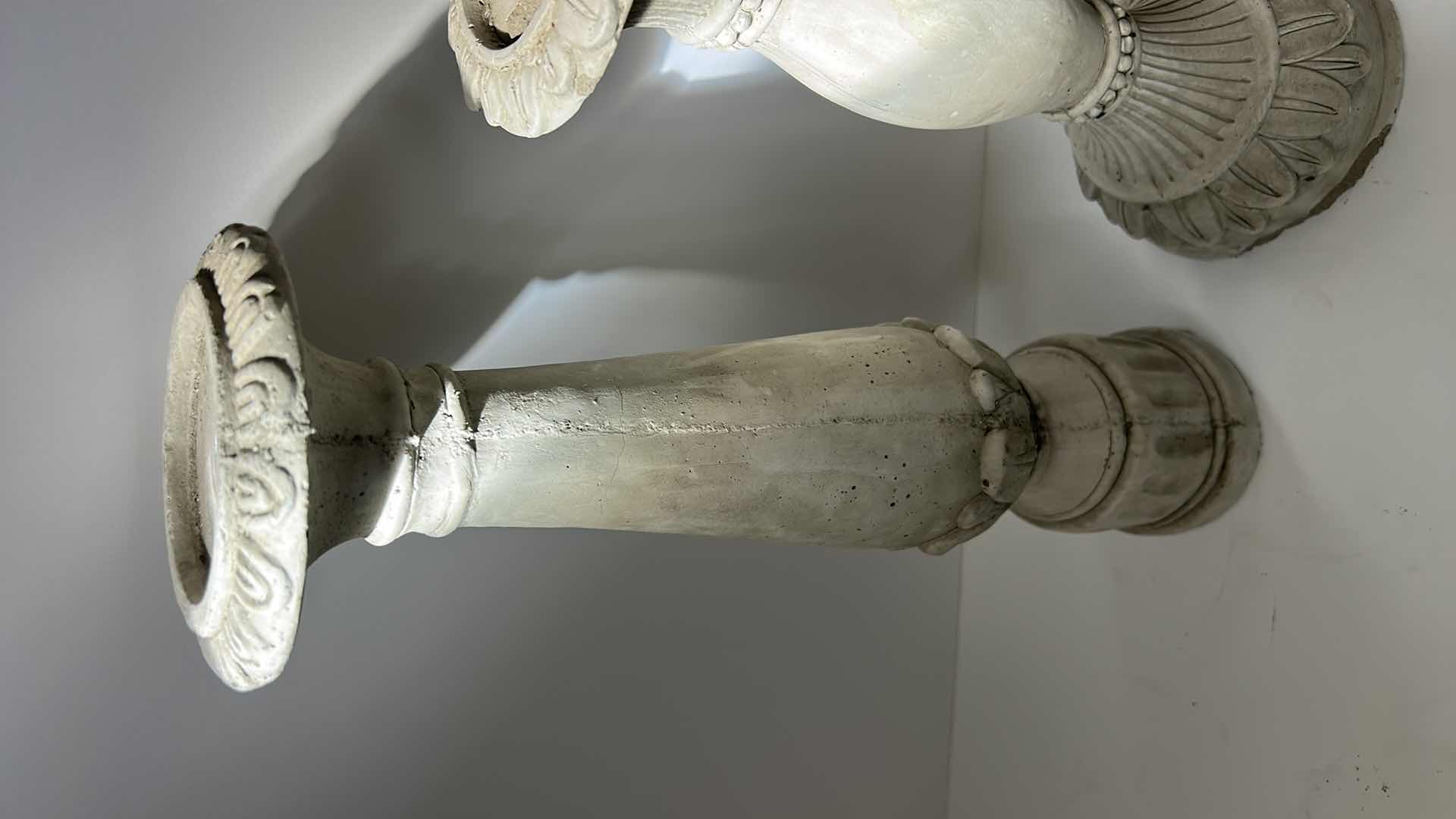 Photo 1 of 3 HEAVY CERAMIC PCS 2 CANDLEHOLDERS AND FINIAL ( TALLEST H18”)
