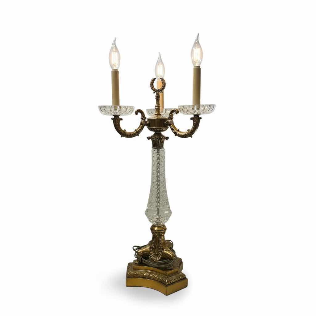 Photo 1 of VINTAGE BRASS AND CRYSTAL LAMP H28”