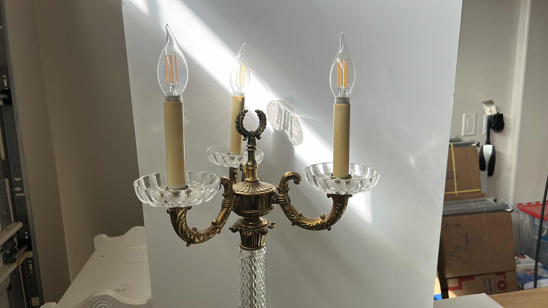 Photo 1 of VINTAGE BRASS AND CRYSTAL LAMP H28”