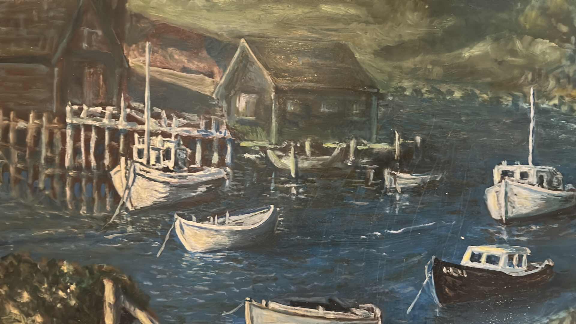 Photo 1 of WOOD FRAMED “SEA VILLAGE”SIGNED ARTWORK 22“ x H18“