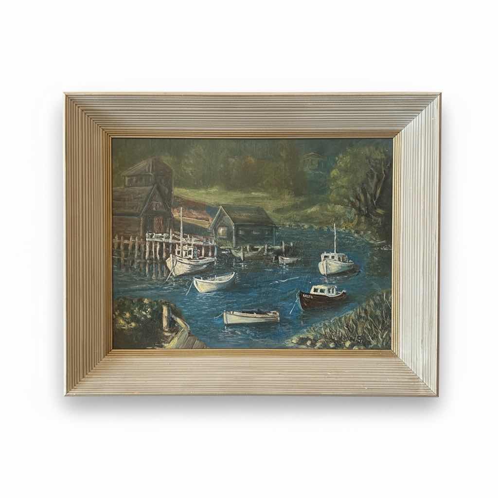 Photo 1 of WOOD FRAMED “SEA VILLAGE”SIGNED ARTWORK 22“ x H18“
