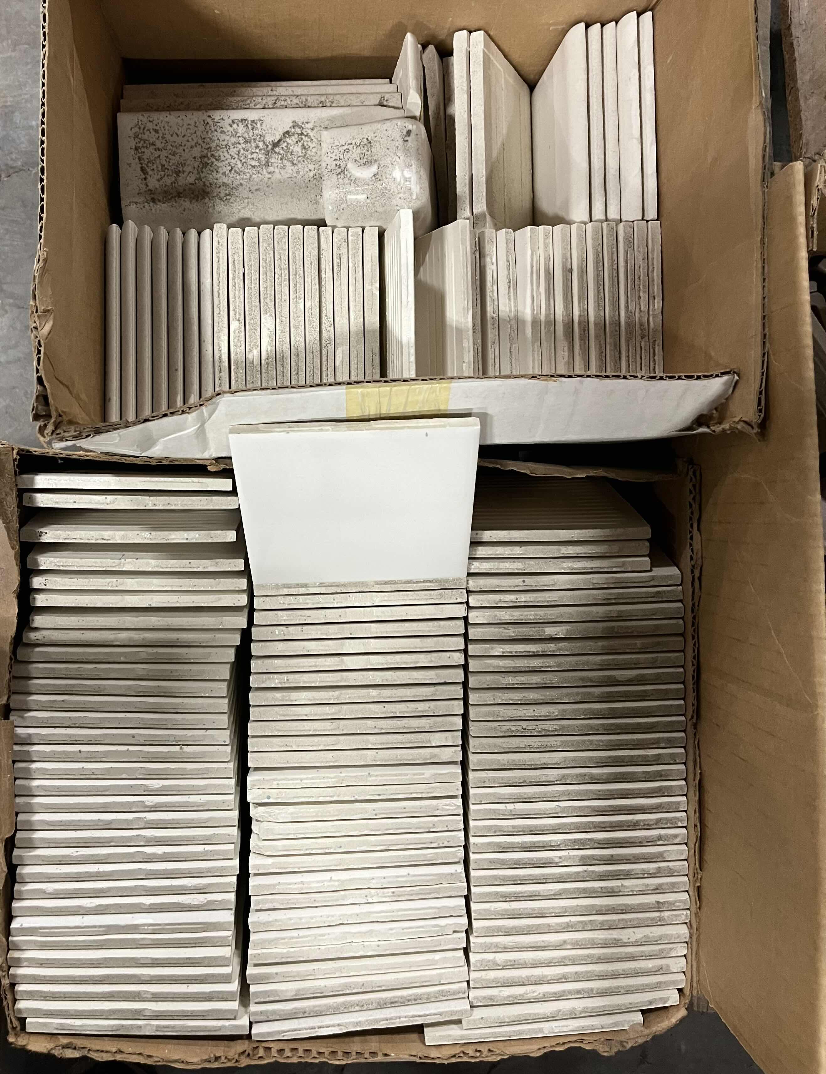 Photo 1 of MIXED TILE PALLET- WHITE TILE 4.25” X 4.25” PINK TILE 3” X 3” (APPROX 268PCS)