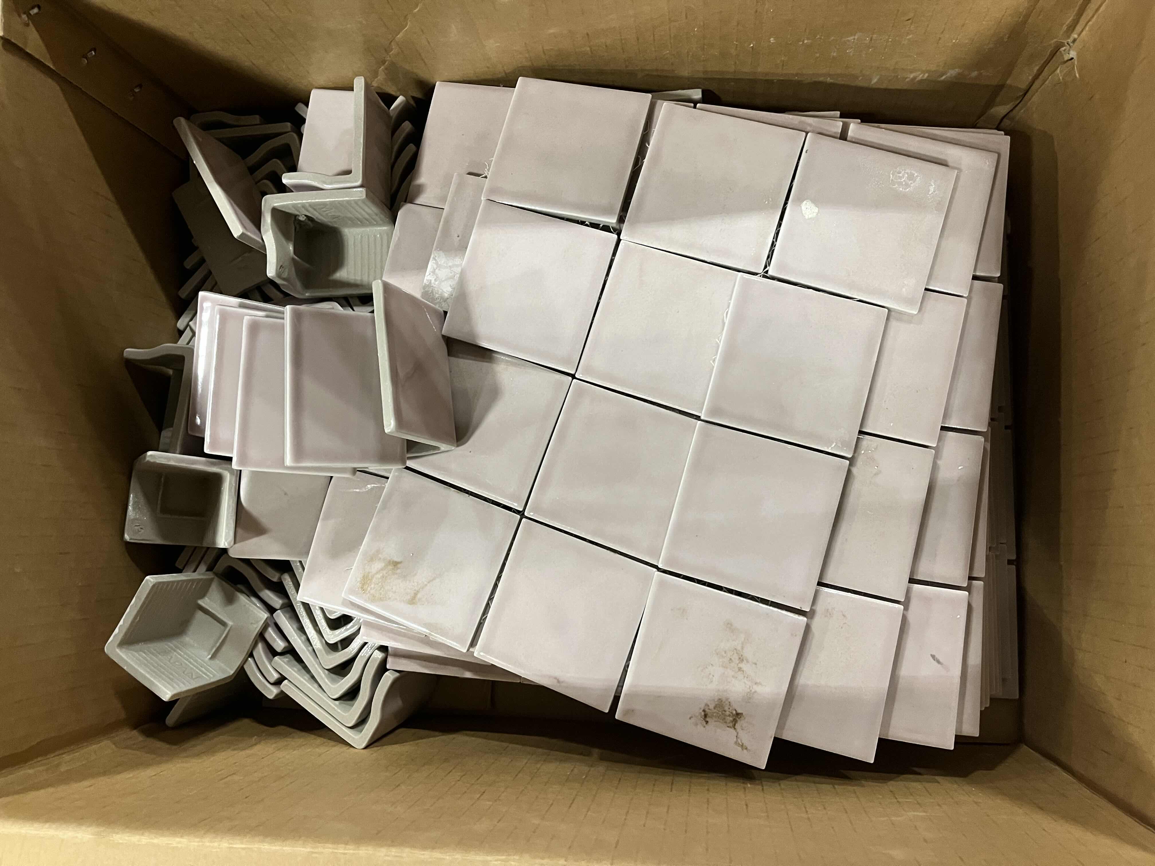 Photo 1 of MIXED TILE PALLET- WHITE TILE 4.25” X 4.25” PINK TILE 3” X 3” (APPROX 268PCS)