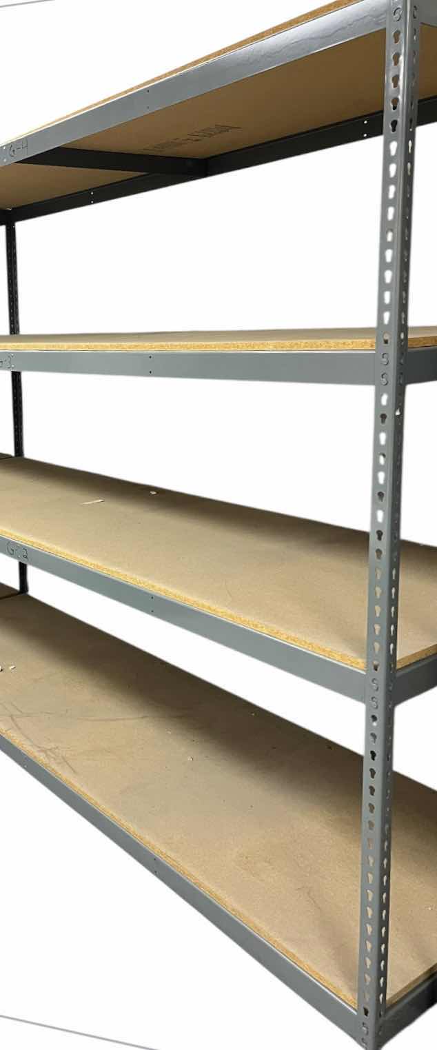 Photo 1 of HEAVY-DUTY STEEL STORAGE RACKS W PRESSED WOOD SHELVES 96” X 36.75” H84.5” (READ NOTES)