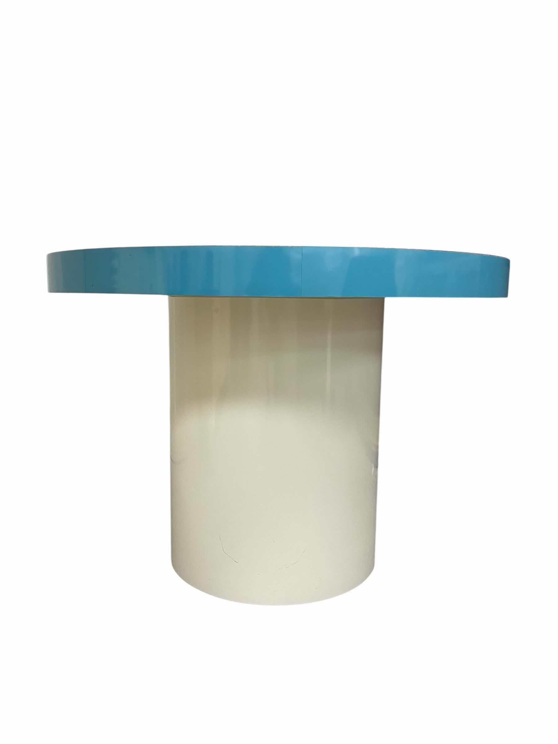 Photo 1 of MODERN WHITE & BLUE LAMINATE ROUND DINING TABLE 42” X 29”