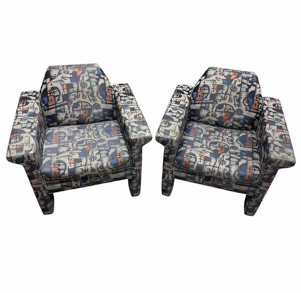 Photo 1 of ERG INTERNATIONAL ABSTRACT UPHOLSTERED CHAIRS (2) 34” X 31” H31.5”