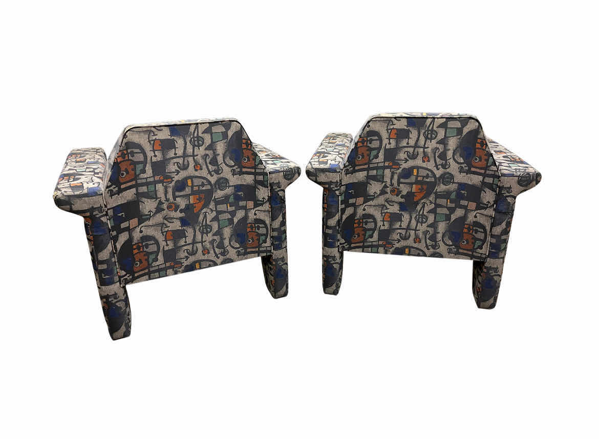 Photo 1 of ERG INTERNATIONAL ABSTRACT UPHOLSTERED CHAIRS (2) 34” X 31” H31.5”