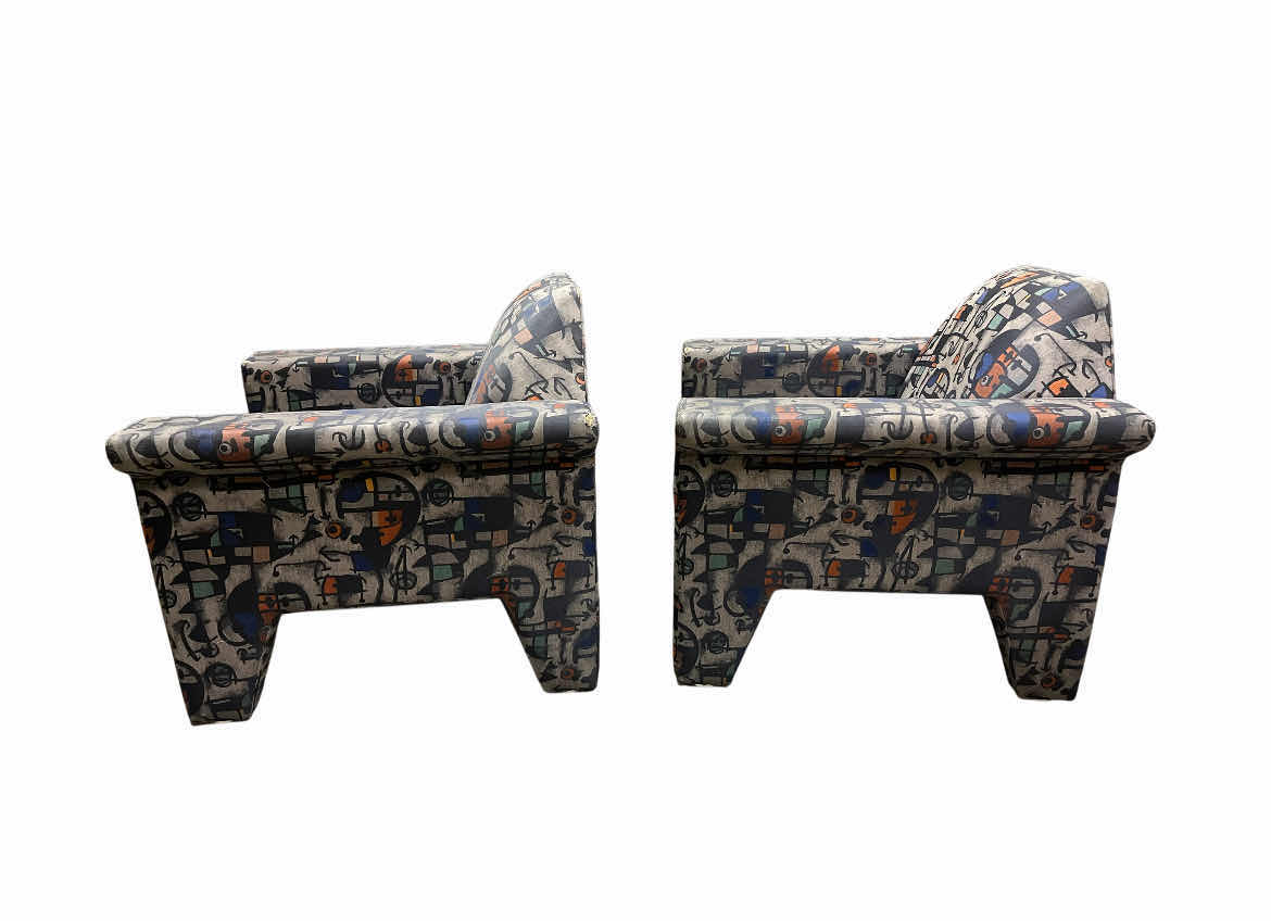 Photo 1 of ERG INTERNATIONAL ABSTRACT UPHOLSTERED CHAIRS (2) 34” X 31” H31.5”