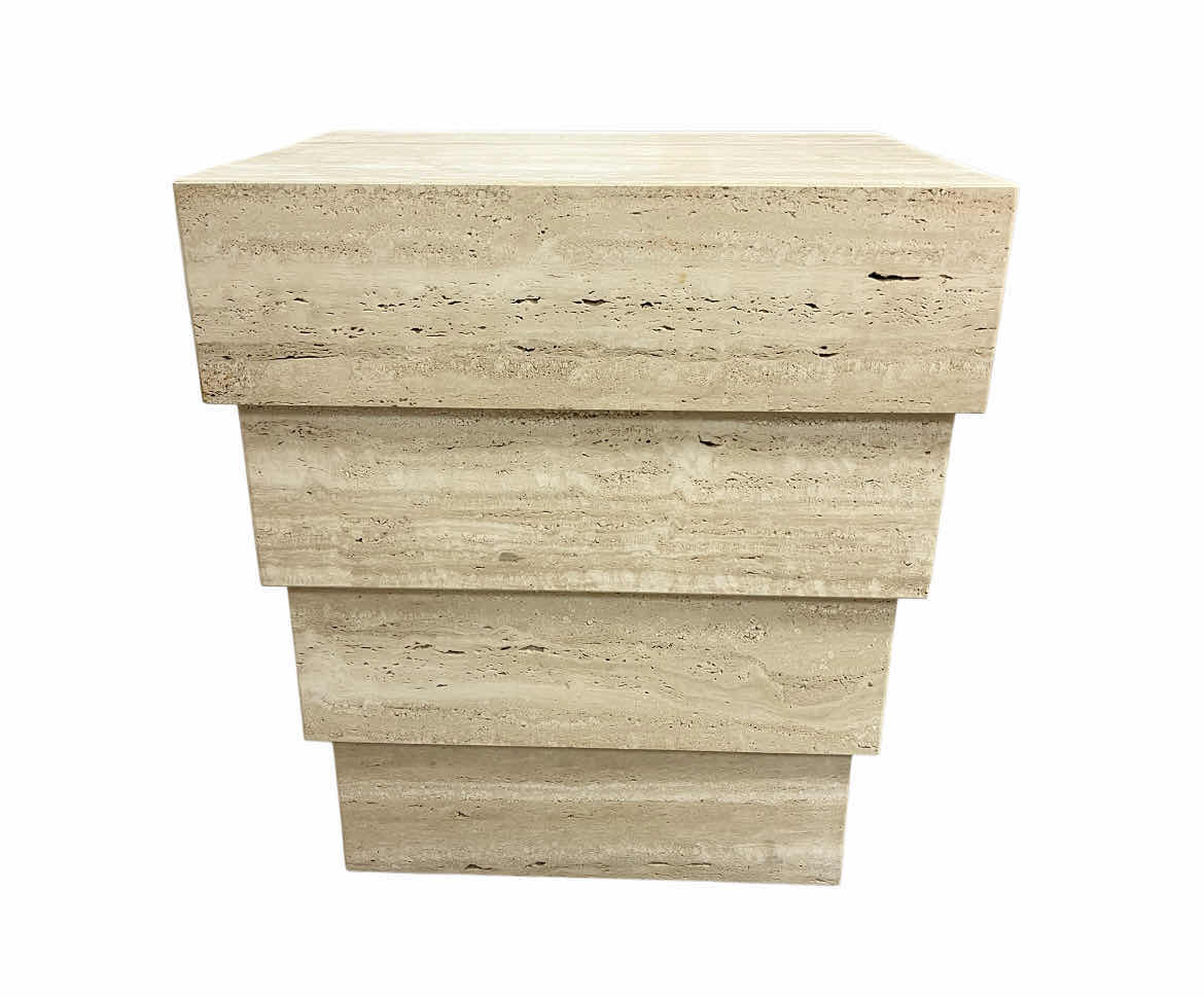 Photo 1 of TRAVERTINE CASCADING SIDE TABLE 25.5” X 18” H28.5”