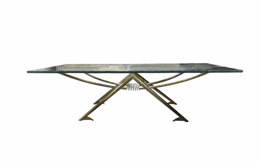 Photo 1 of RICK LEE EARTHQUAKE GLASS TOP BRASS BASE COFFEE TABLE 56” X 28” H15.5” (READ NOTES) $2900