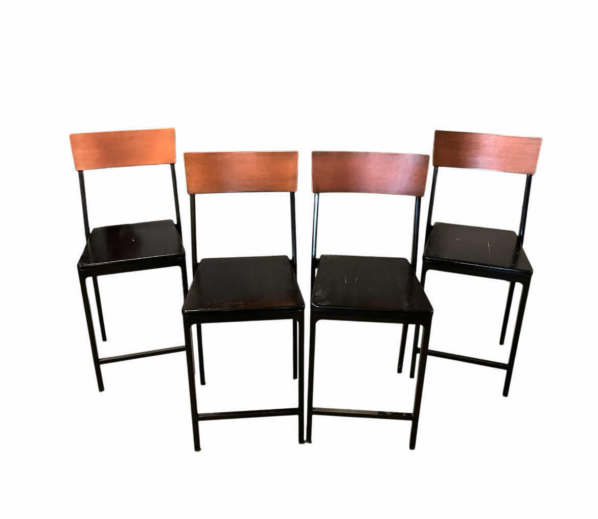 Photo 1 of PIER 1 IMPORTS 2 TONE WOOD FINISH METAL COUNTER HIEGHT BAR STOOLS (4) 16” X 19” H39”