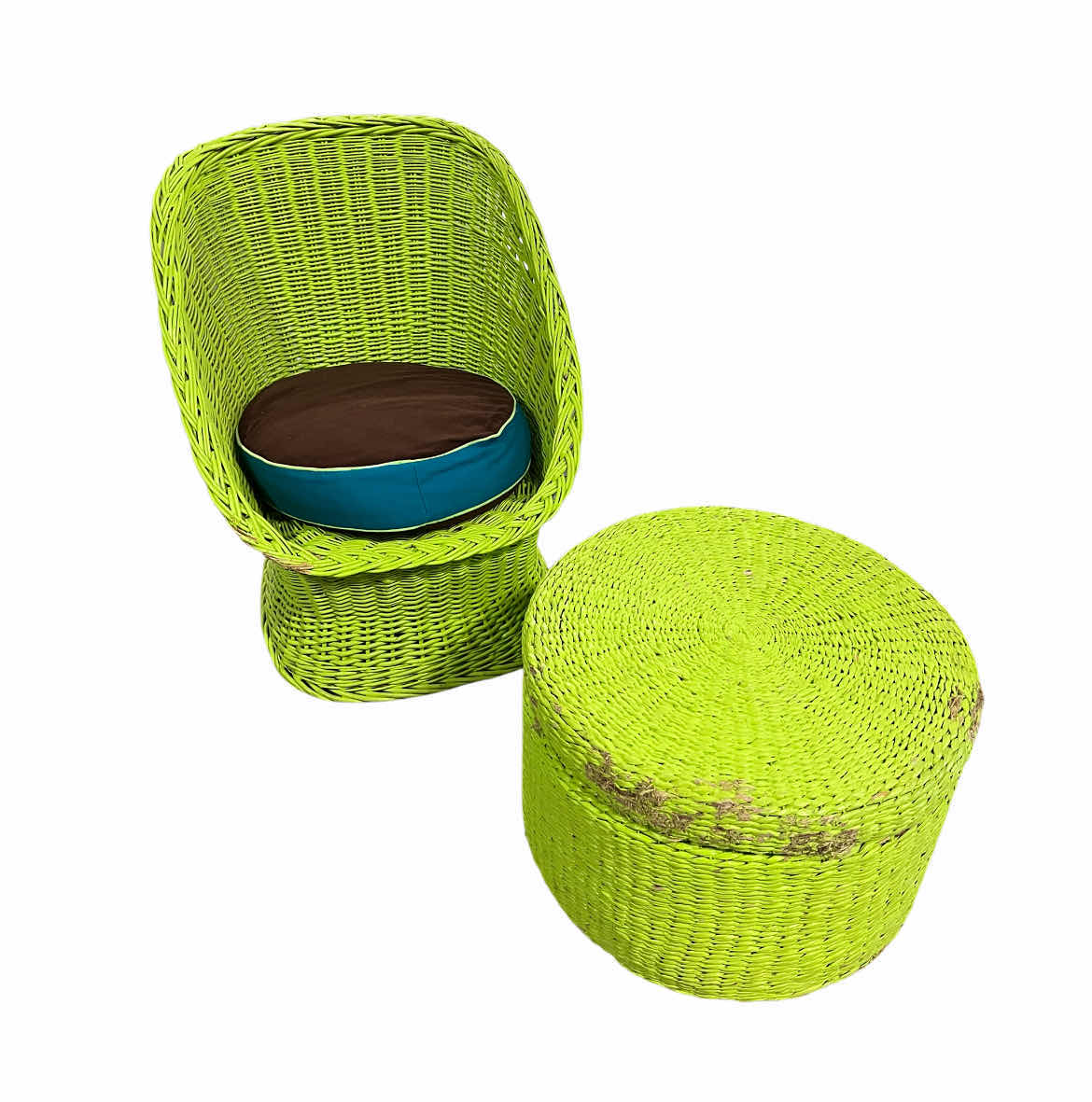 Photo 1 of LIME GREEN WICKER PATIO CHAIR 23” X 22” H27” W STORAGE SIDE TABLE/OTTOMAN