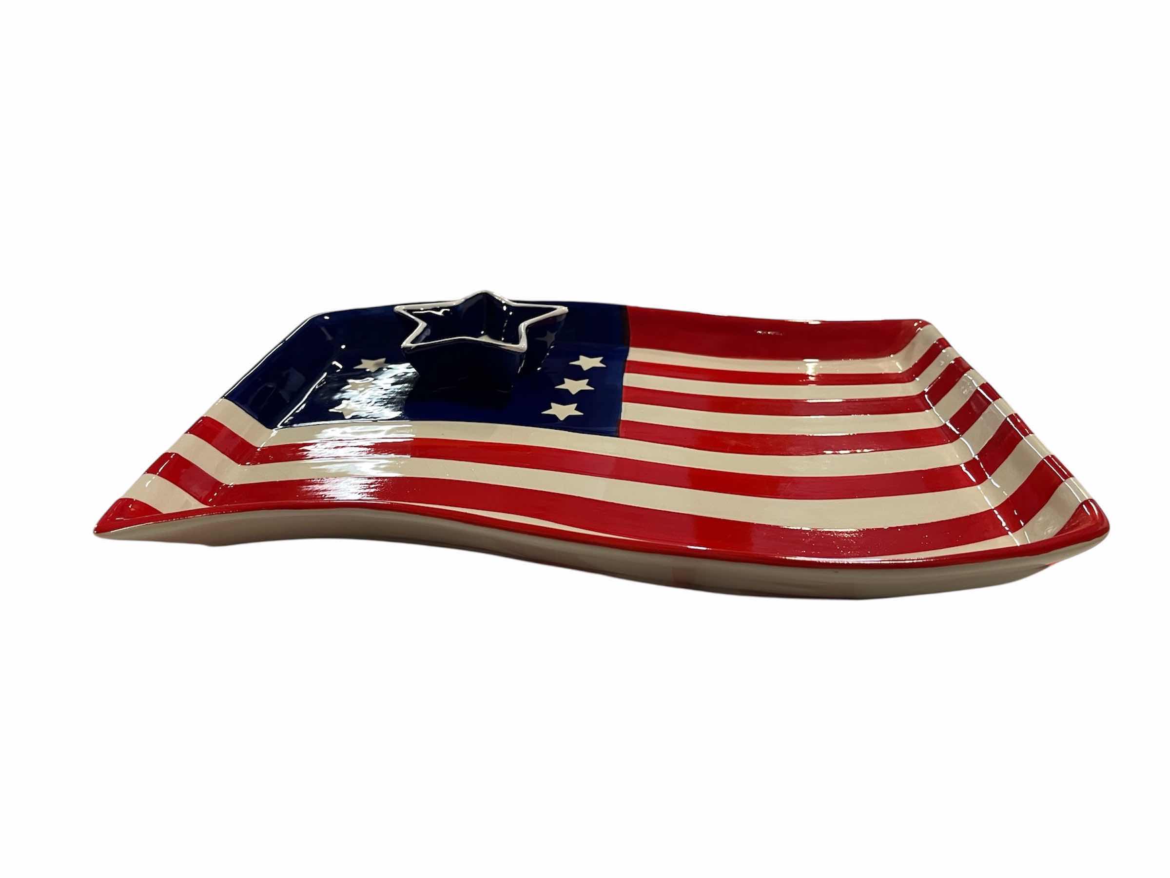 Photo 1 of KITCHEN WORTHY AMERICAN FLAG PLATTER W DIP DISH (4-PACK) 13” X 9.5”