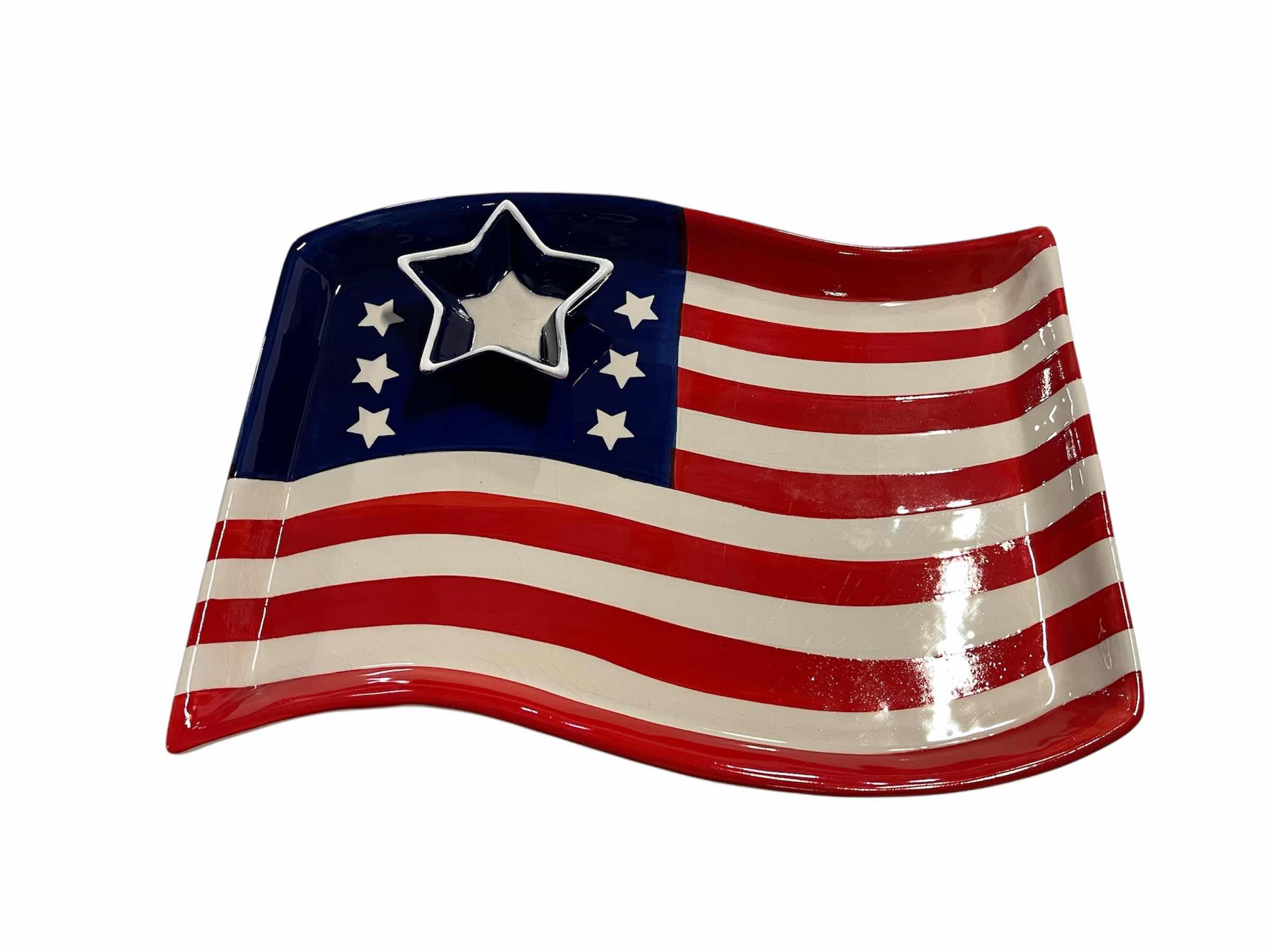 Photo 1 of KITCHEN WORTHY AMERICAN FLAG PLATTER W DIP DISH (4-PACK) 13” X 9.5”