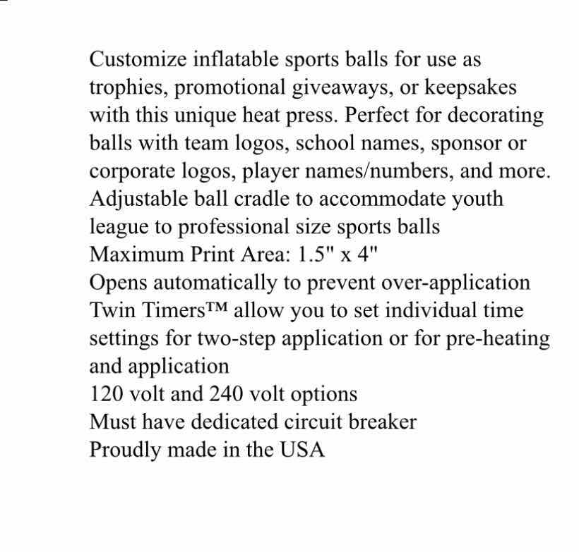 Photo 1 of STAHLS HOTTONIX SPORTS BALL HEAT PRESS MODEL STXBP-120 $1325