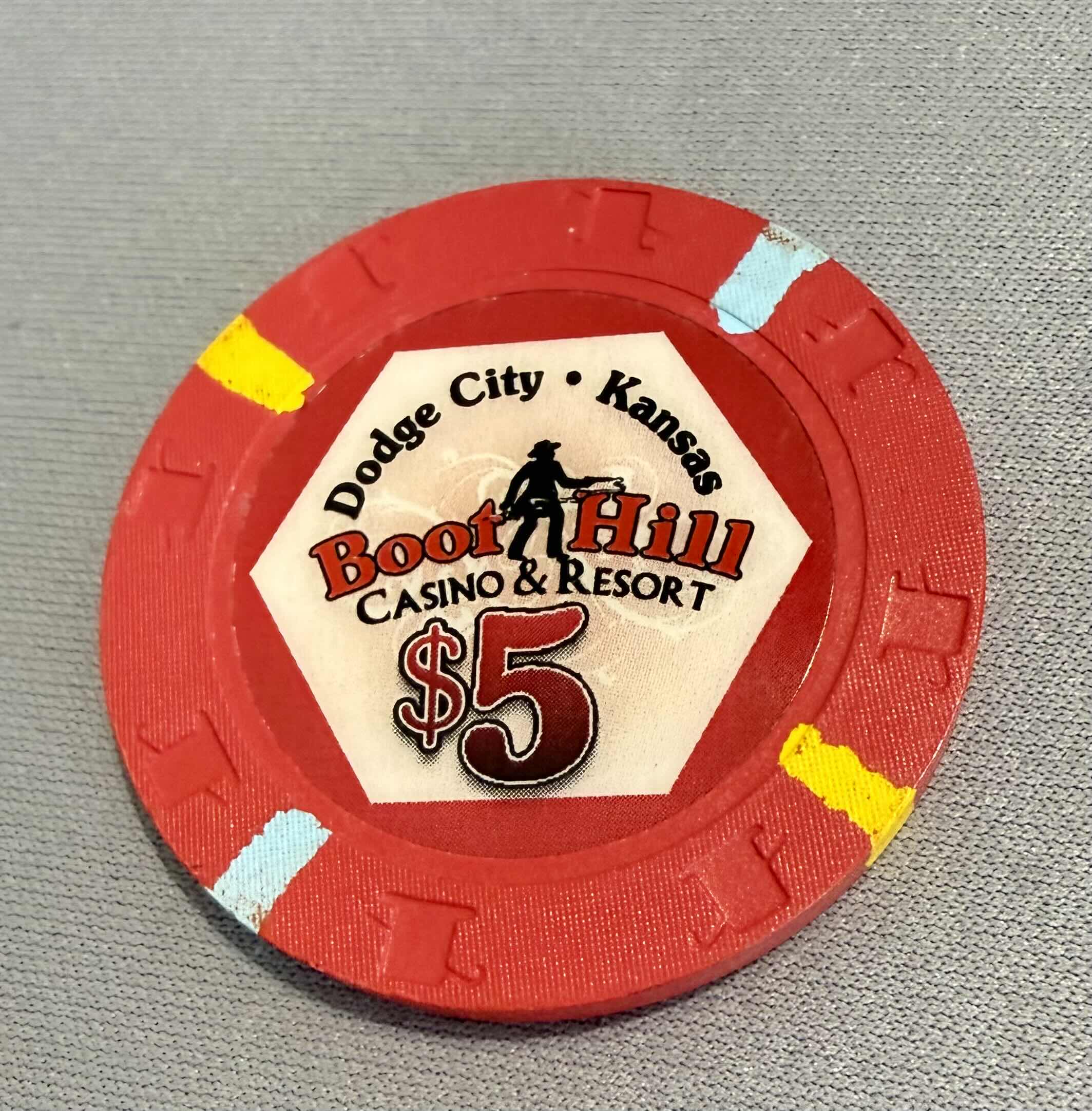 Photo 1 of 4-BOOT HILL CASINO & RESORT $5.00 GAMING CHIPS, 2-BOOT HILL CASINO & RESORT $2.50 GAMING CHIPS