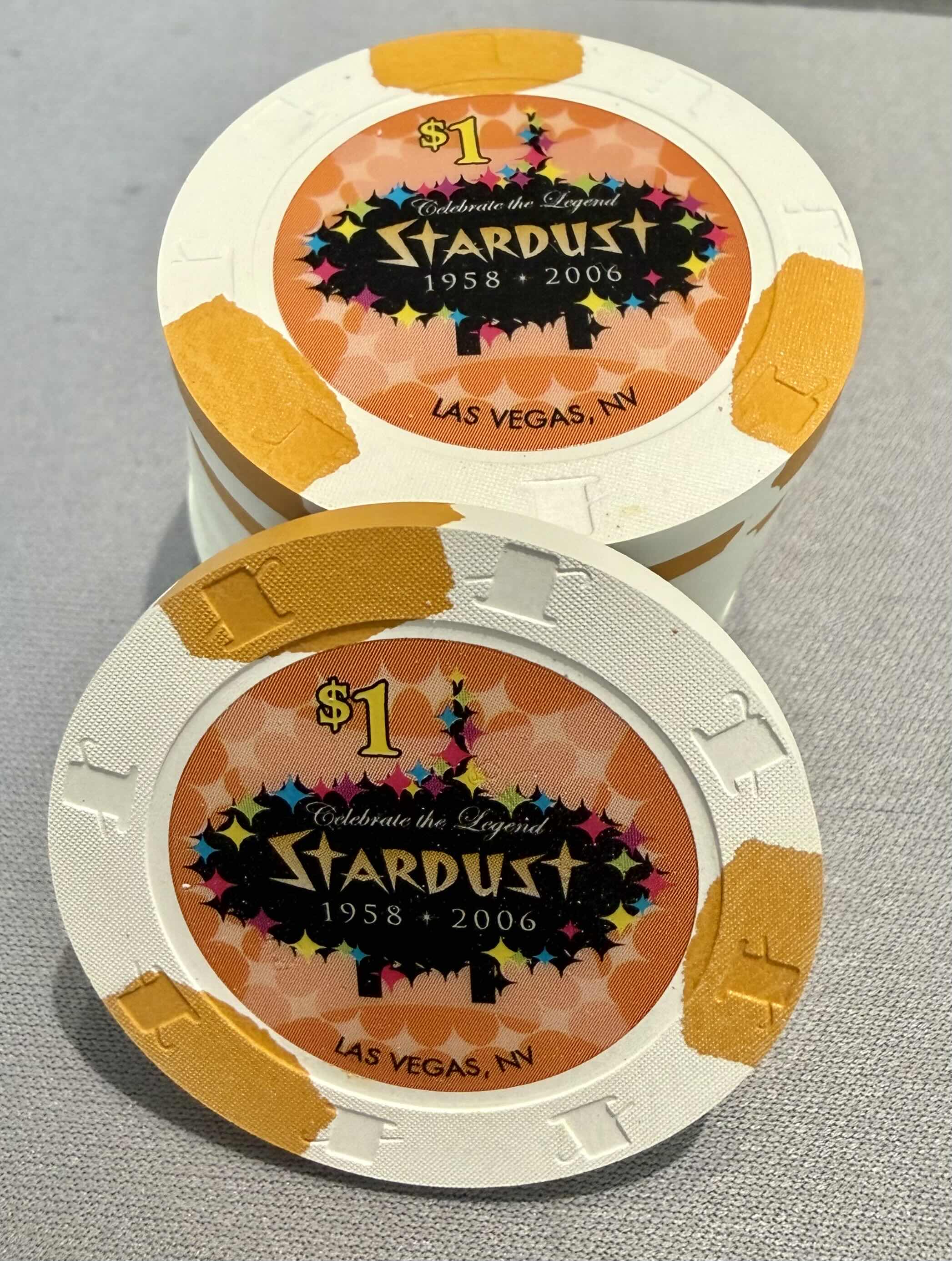 Photo 1 of 10-STARDUST LAS VEGAS FINAL EDITION LAST CASINO $1.00 POKER CHIPS