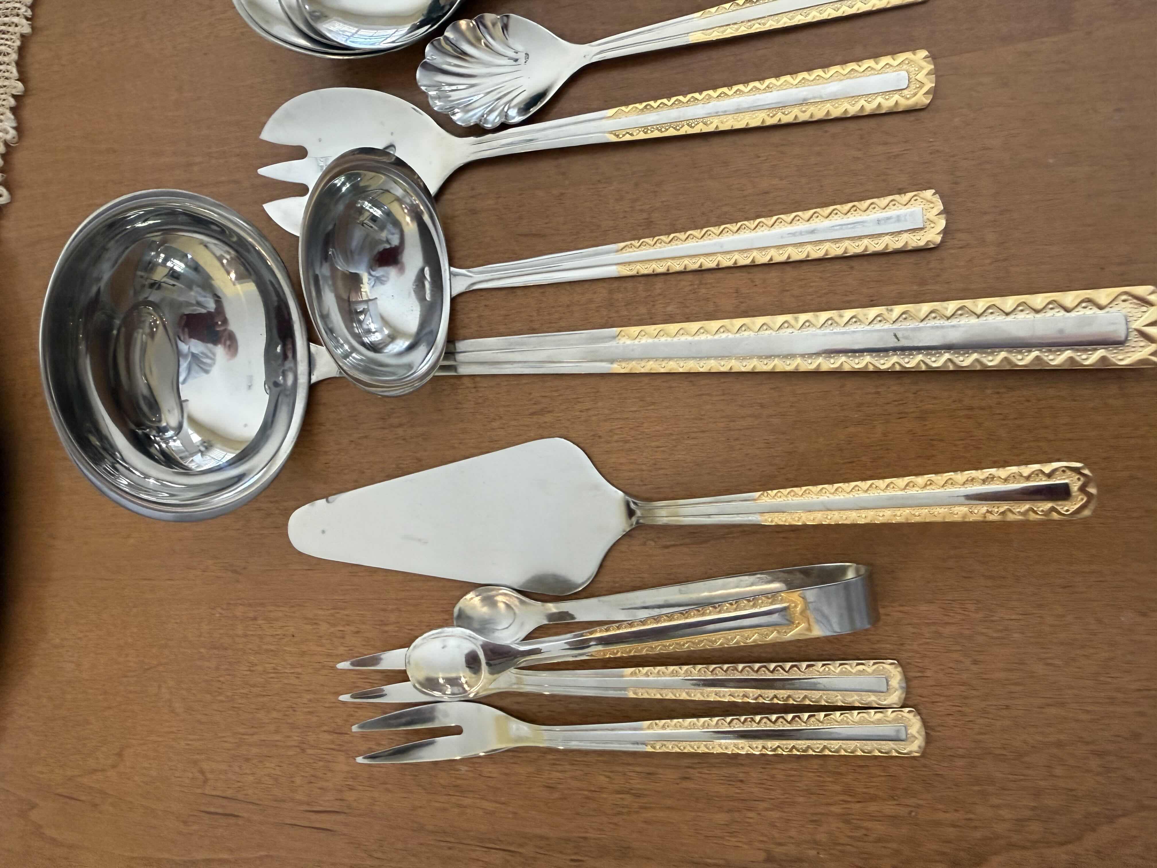Photo 1 of VINTAGE SOLINGEN GERMANY GOLD PLATED 18/10 SERVING FLATWARE SET