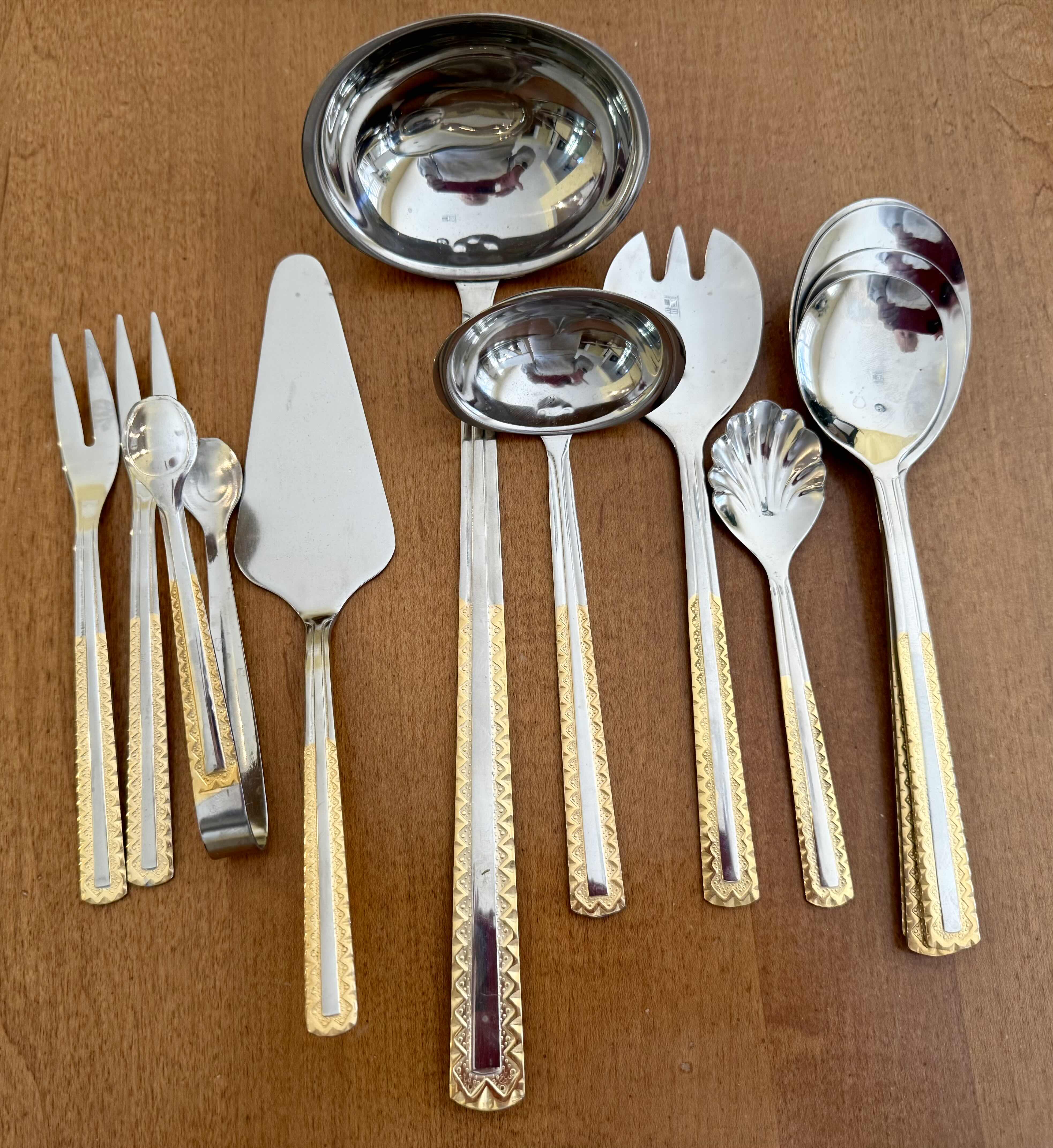 Photo 1 of VINTAGE SOLINGEN GERMANY GOLD PLATED 18/10 SERVING FLATWARE SET