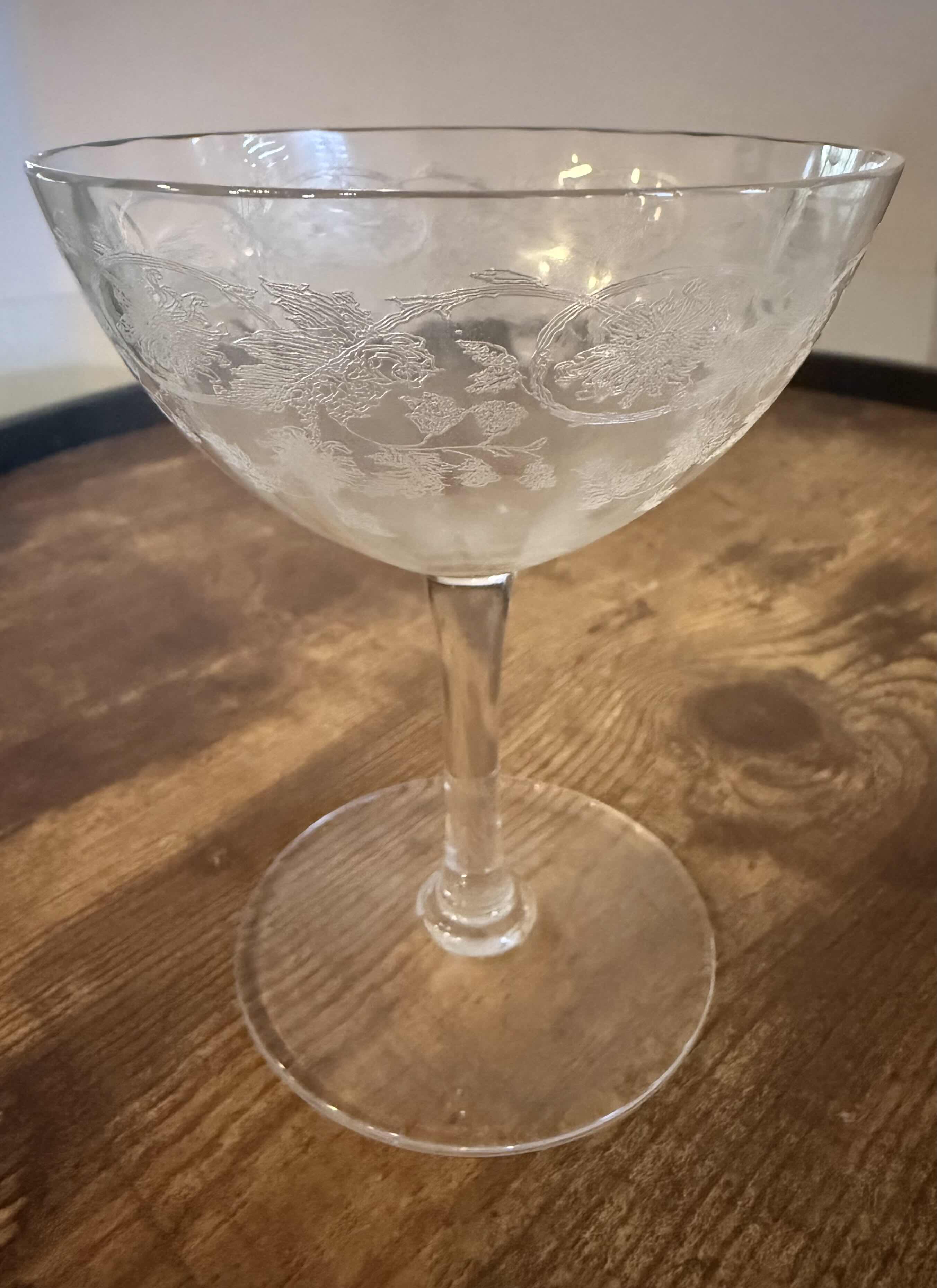 Photo 1 of 28-VINTAGE ETCHED FLORAL CRYSTAL STEMWARE (6 SIZES)