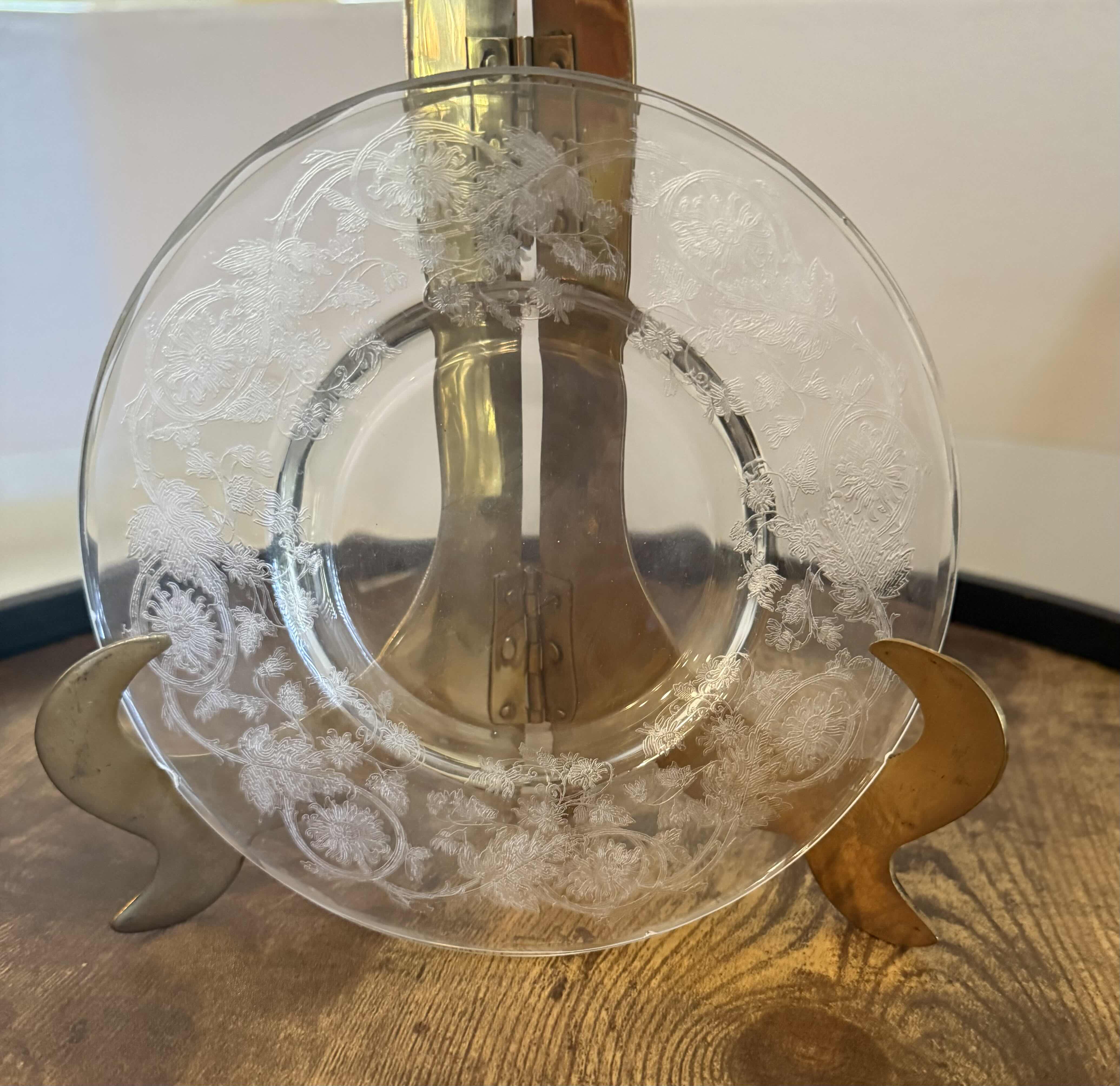 Photo 1 of 20-VINTAGE ETCHED CRYSTAL FLORAL DRINKING GLASSES & SAUCERS