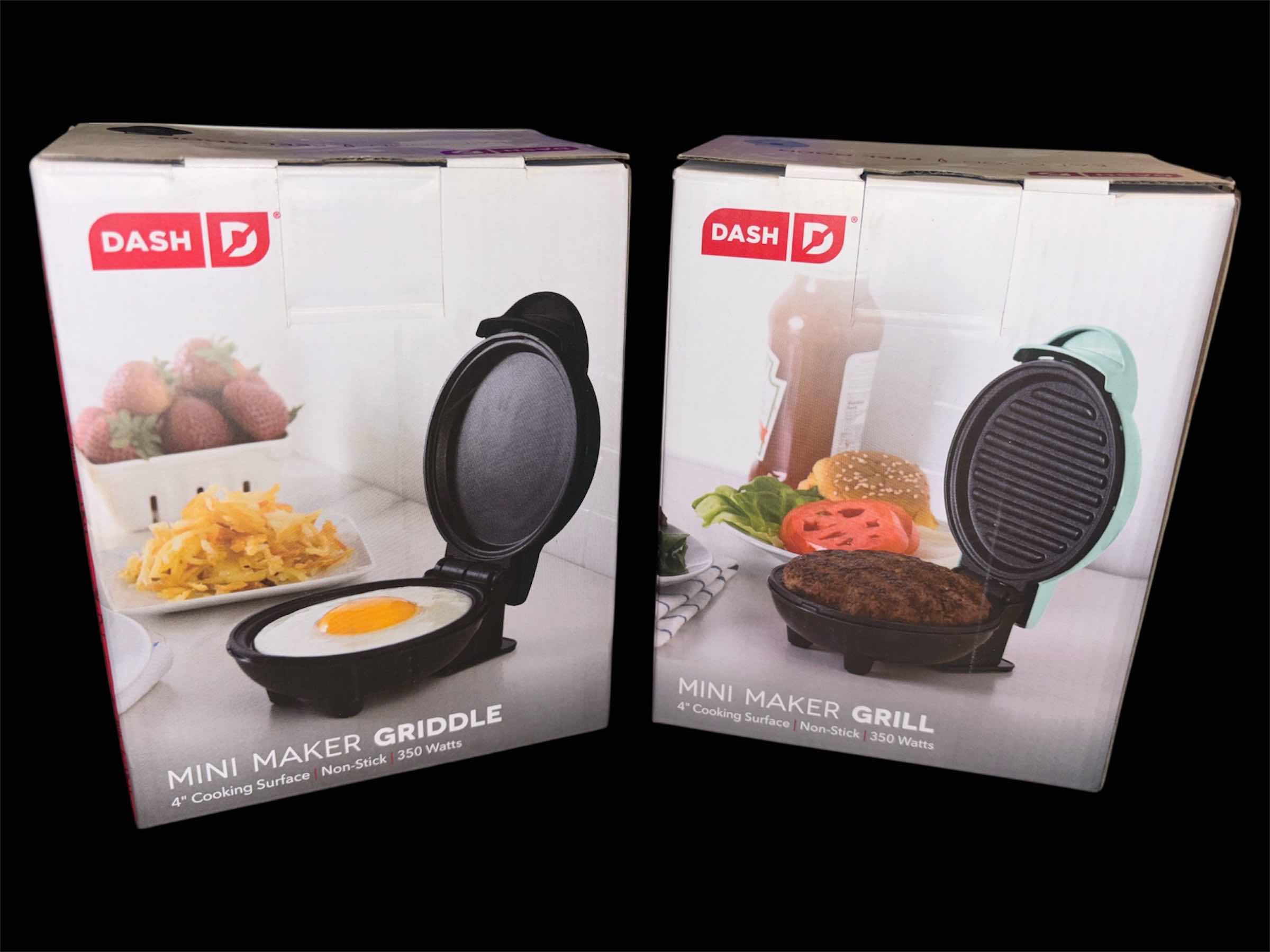 Photo 1 of NEW DASH 4” NONSTICK MINI MAKER GRIDDLE, BLACK & DASH 4” NONSTICK MINI MAKER GRILL, AQUA