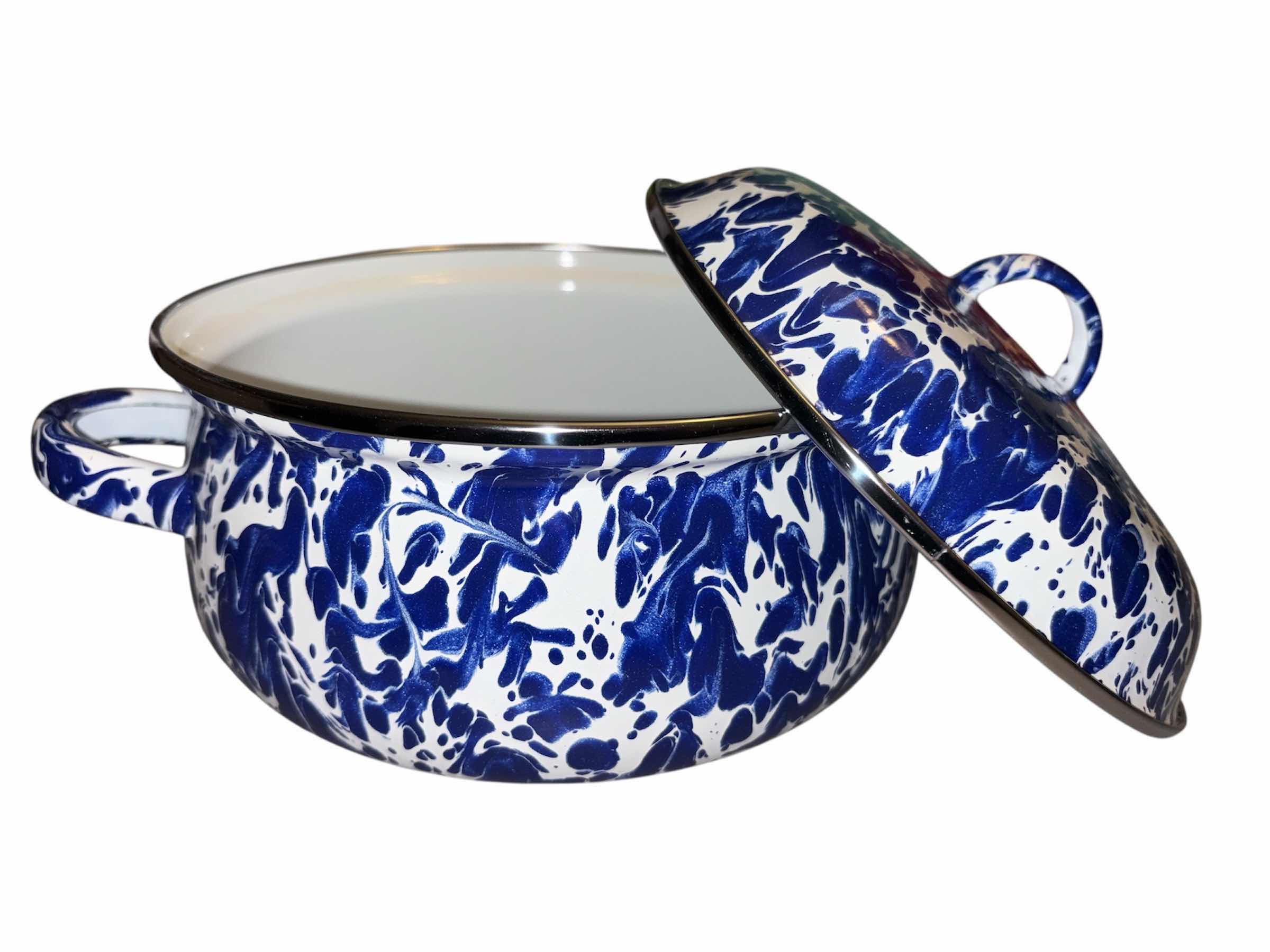 Photo 1 of NEW GOLDEN RABBIT ENAMELWARE 2.5 QT COBALT SWIRL DUTCH OVEN, 1 LID & 1 POT
