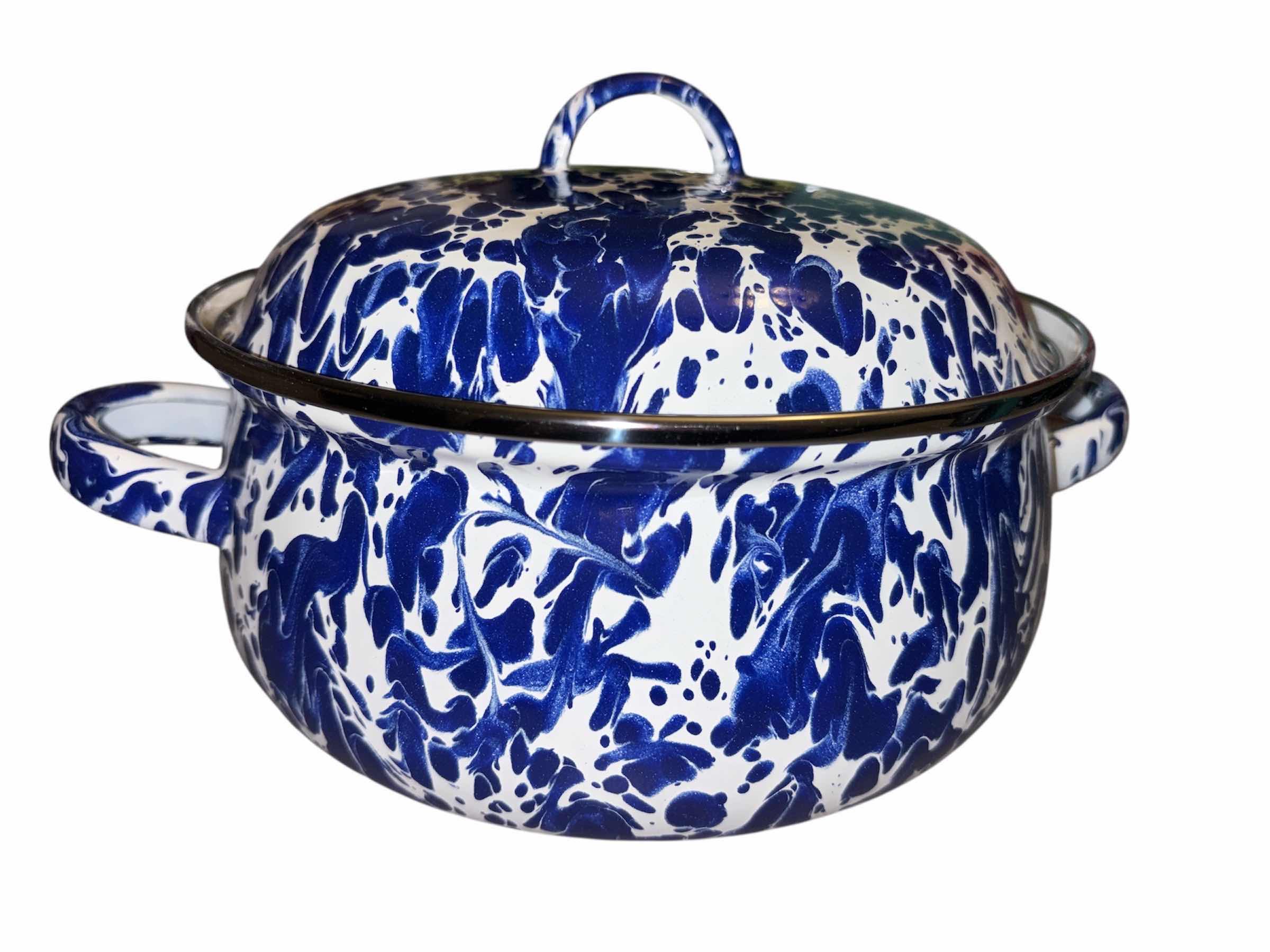 Photo 1 of NEW GOLDEN RABBIT ENAMELWARE 2.5 QT COBALT SWIRL DUTCH OVEN, 1 LID & 1 POT