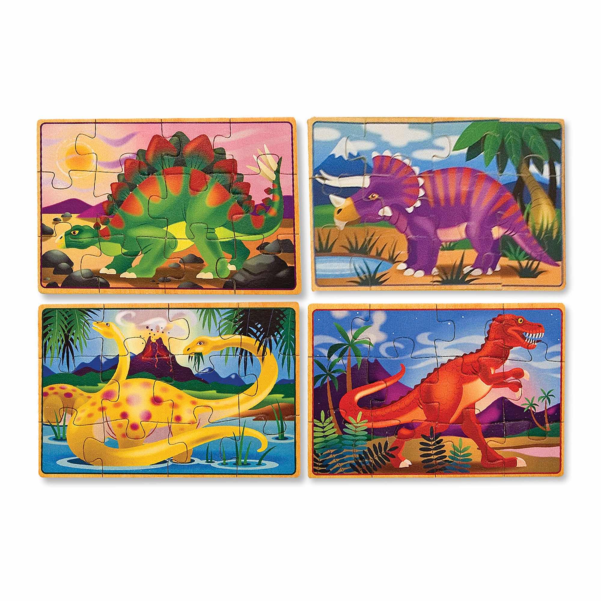 Photo 1 of NEW MELISSA & DOUG WOODEN JIGSAW PUZZLES IN A BOX, DINOSAURS & VEHICLES, FOUR 12 PC PUZZLES IN EACH BOX