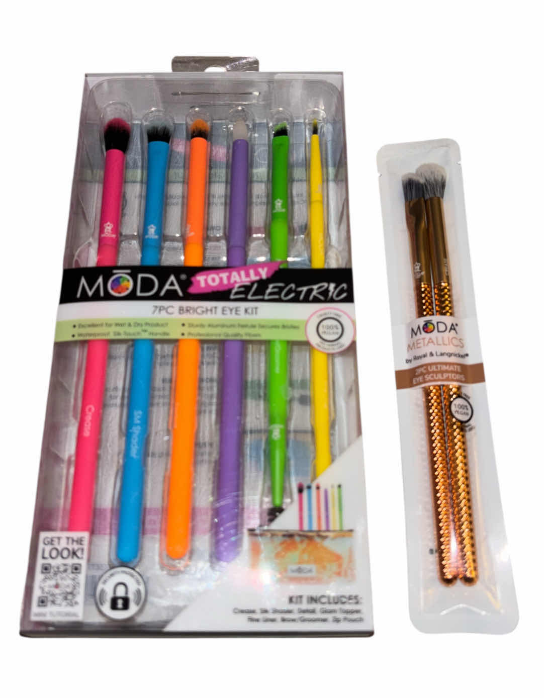 Photo 1 of NEW MODA TOTALLY ELECTRIC 6 PC BRIGHT EYE KIT & MODA METALLICS 2 PC ULTIMATE EYE SCULPTORS BRUSH SET