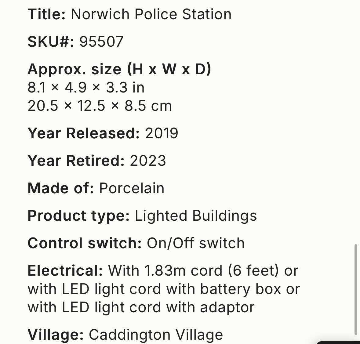 Photo 1 of LEMAX 2019 CADDINGTON VILLAGE PORCELAIN LIGHTED BUILDING- NORWICH POLICE STATION #45052