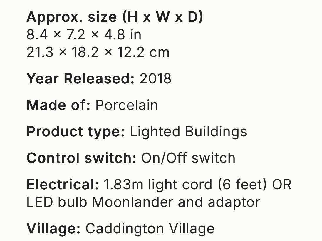 Photo 1 of LEMAX 2018 CADDINGTON VILLAGE PORCELAIN LIGHTED BUILDING- NORA’S CHRISTMAS BOUTIQUE #85344